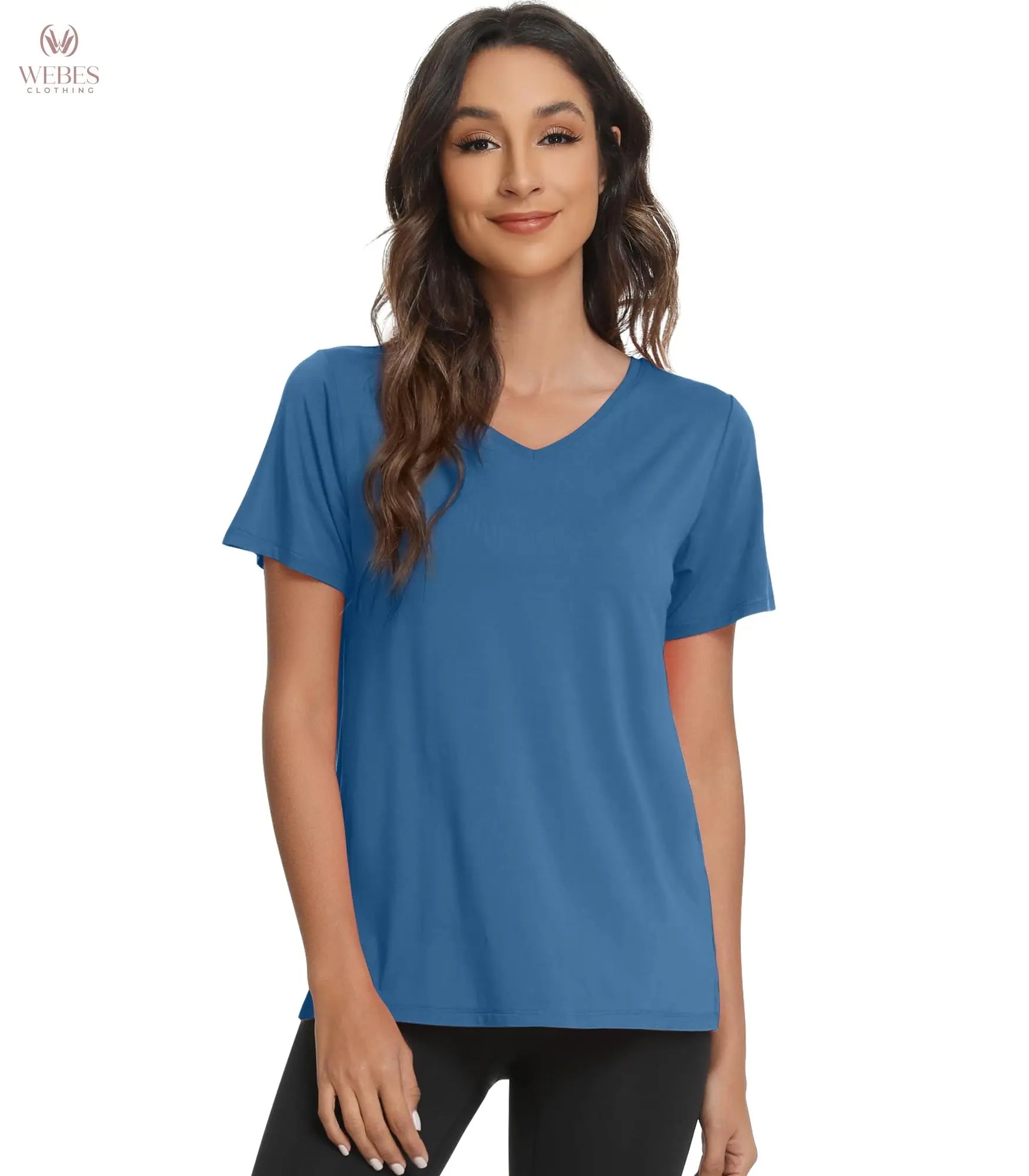 WiWi Viscose from Bamboo Pajama Tops for Women Super Soft Short Sleeve Tee V Neck Sleep Cooling T-Shirt Pjs Sleepwear S-XXL