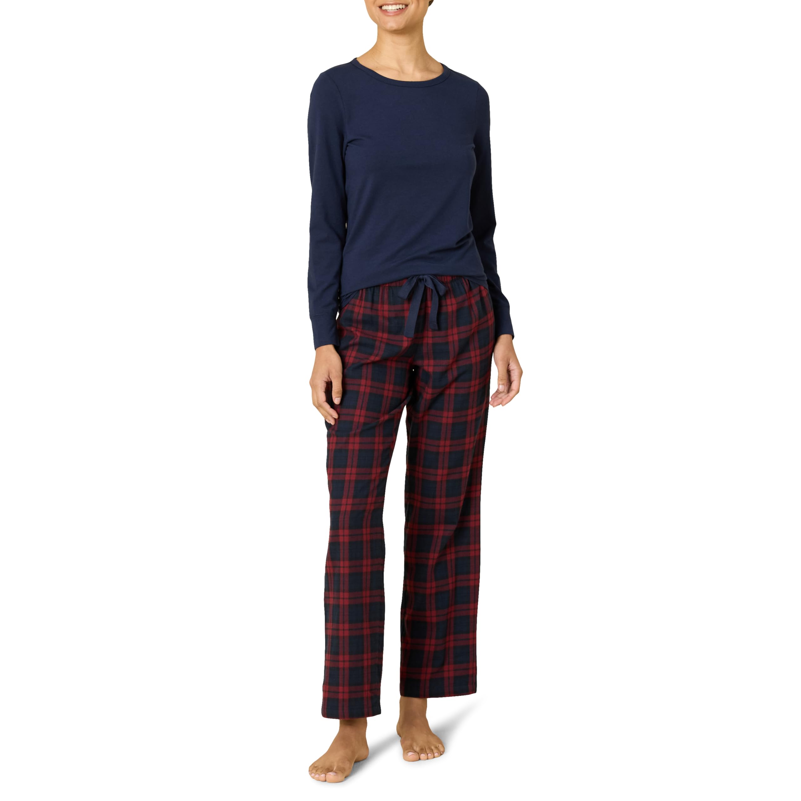 Amazon Essentials Women's Lightweight Flannel Pajama Pant and Long-Sleeve T-Shirt Sleep Set