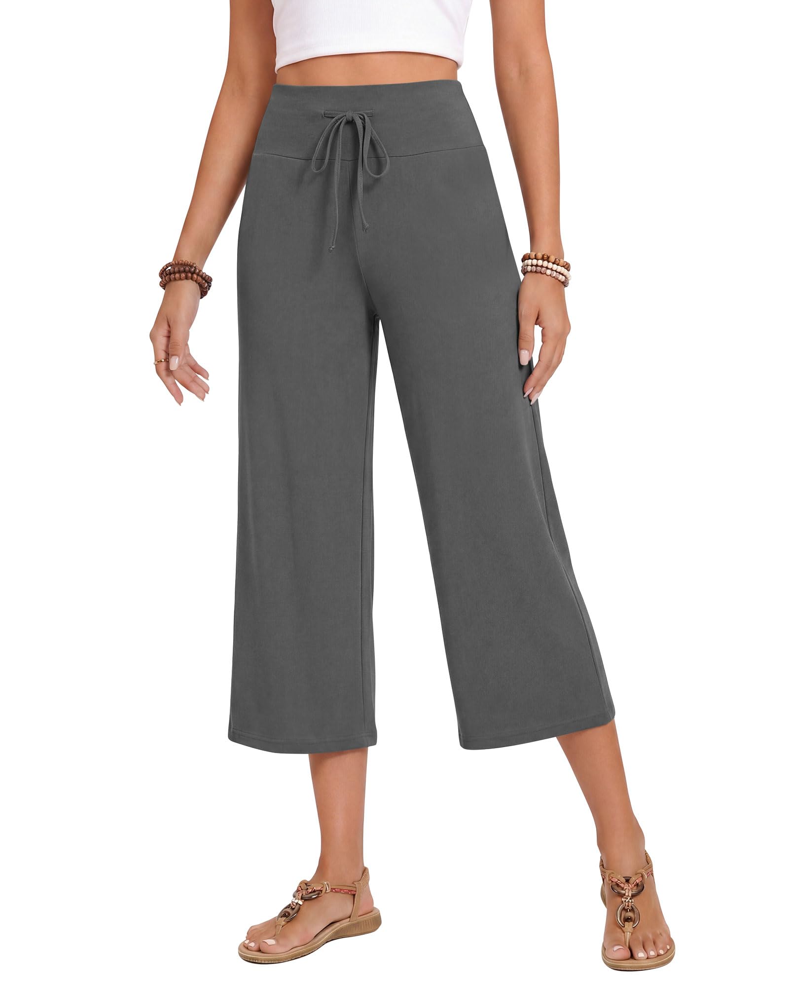 ZOOSIXX Soft Black Pajama Pants for Women, Wide Leg Pants Woman Flowy Comfy Casual Lounge Yoga Capri Pants 22”/ 30”