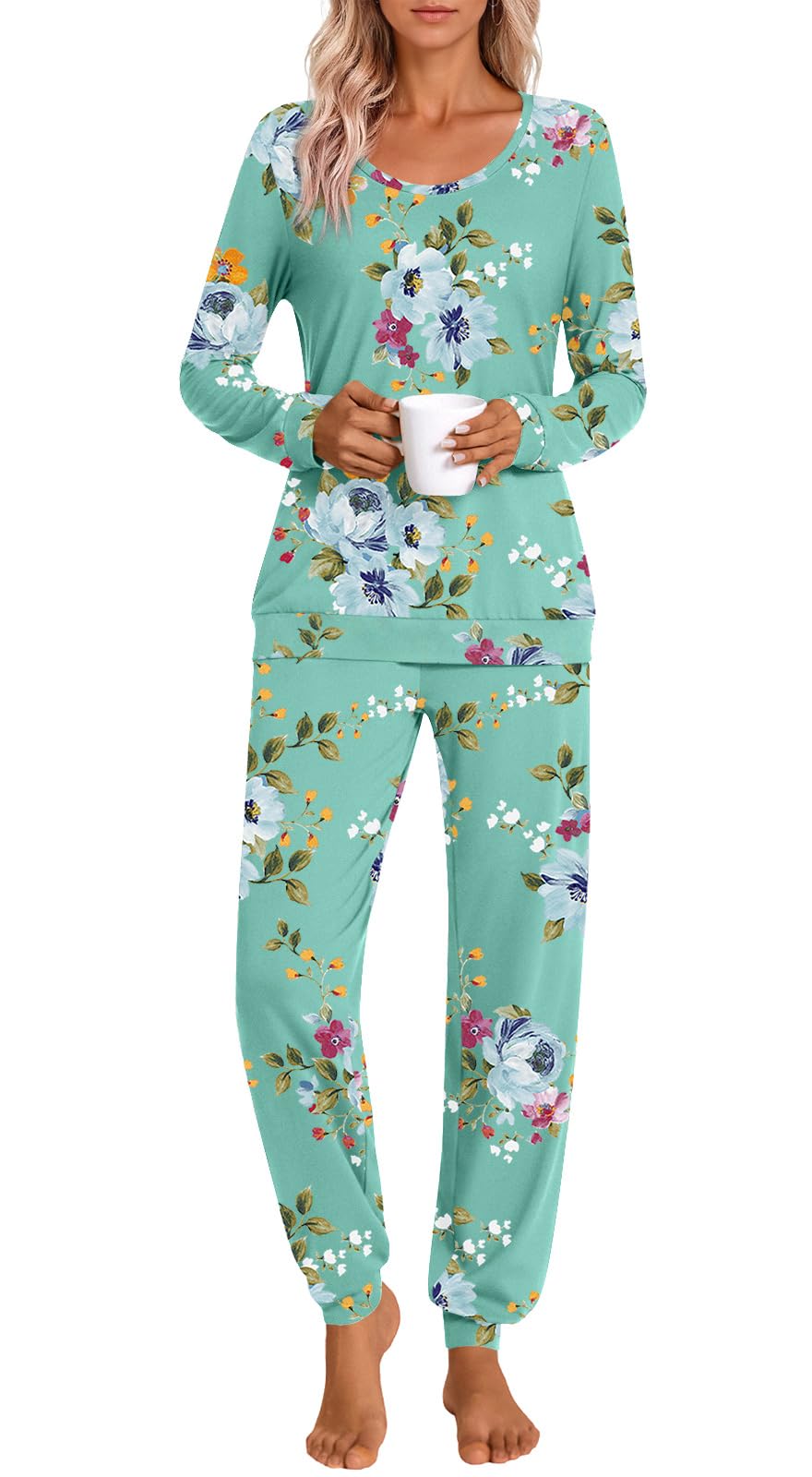 HOTGIFT Womens Pajamas Sets, 2 Piece Lounge Pjs Set Long Sleeve Long Pant Ladies Sleepwear with Pockets Soft