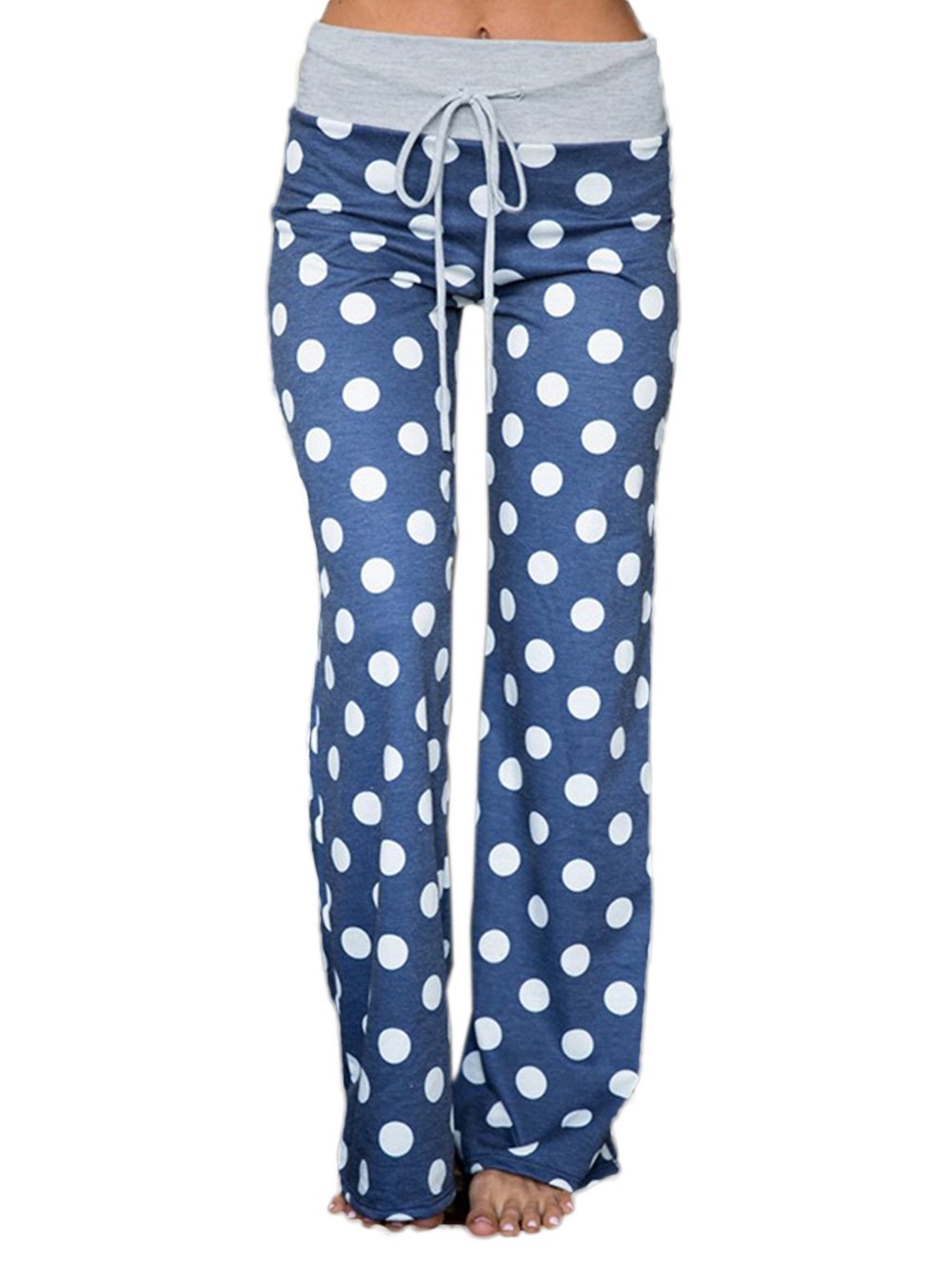 iChunhua Women's Comfy Stretch Floral Print Drawstring Palazzo Wide Leg Lounge Pant