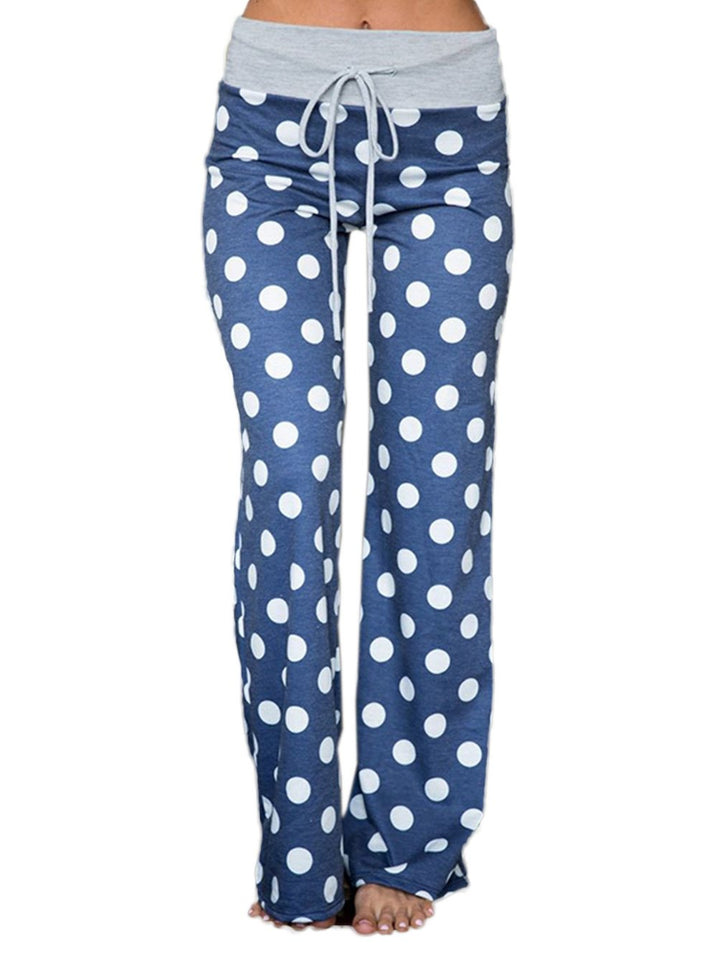 iChunhua Women's Comfy Stretch Floral Print Drawstring Palazzo Wide Leg Lounge Pant
