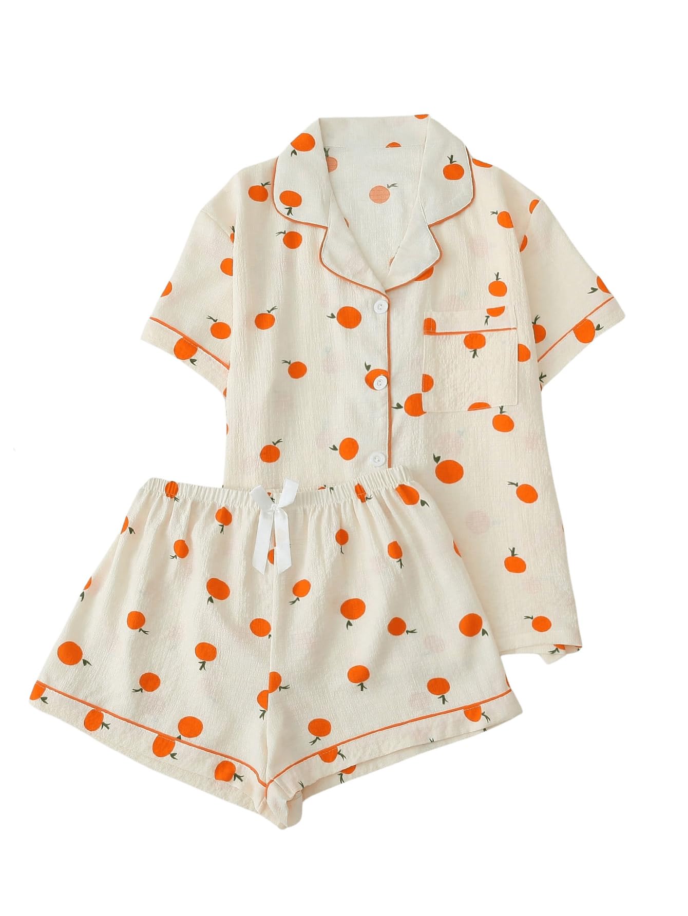 Verdusa Pajamas For Women Set 2 Piece Summer Pajama Sets Cute Pjs Lounge Matching Button Shirt with Shorts