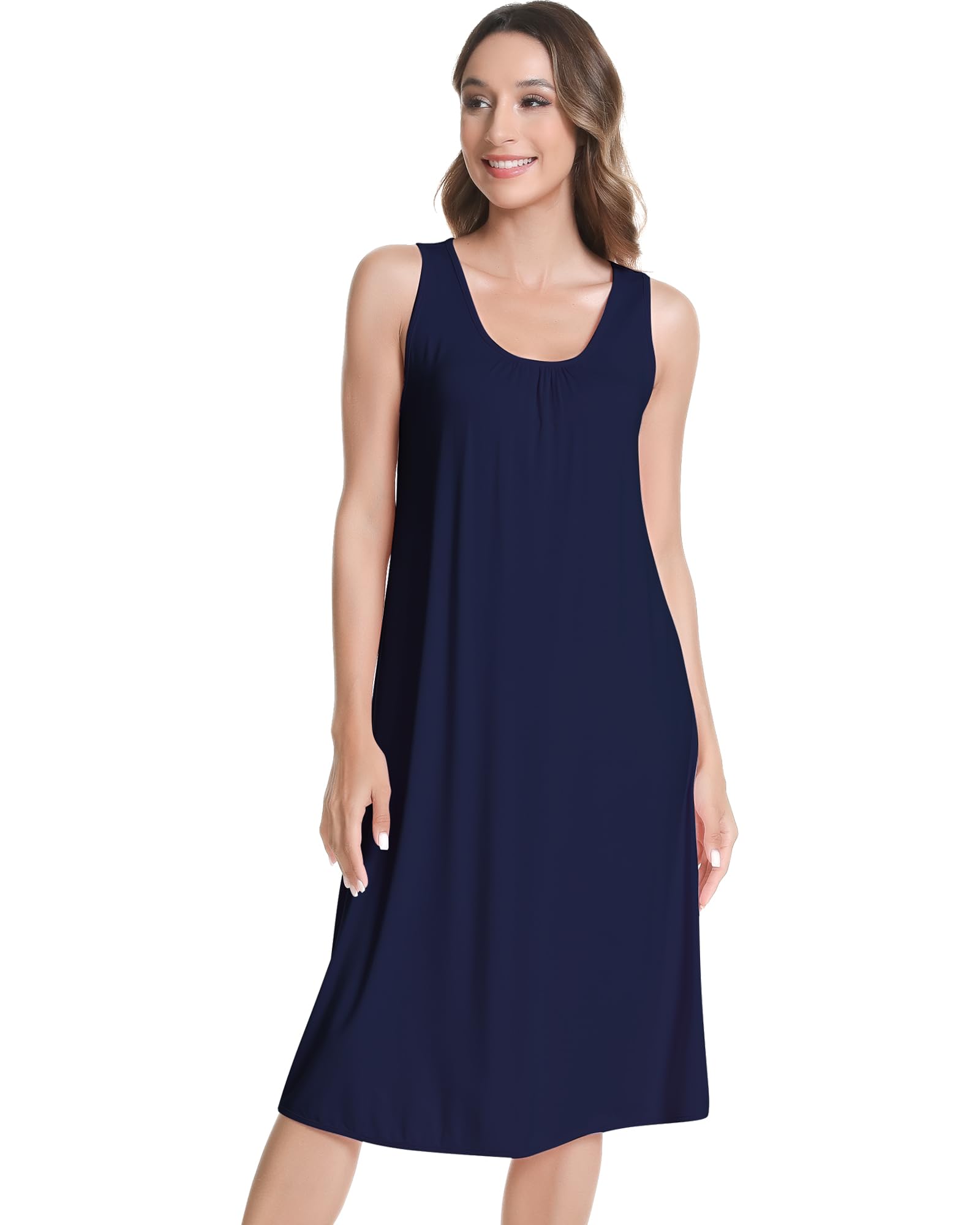 NACHILA Women's Nightgowns-Viscose Made from Bamboo,Sleeveless Tank Night Gown Crew Neck Sleep Dress Cool Sleepshirts WEBE CLOTHING