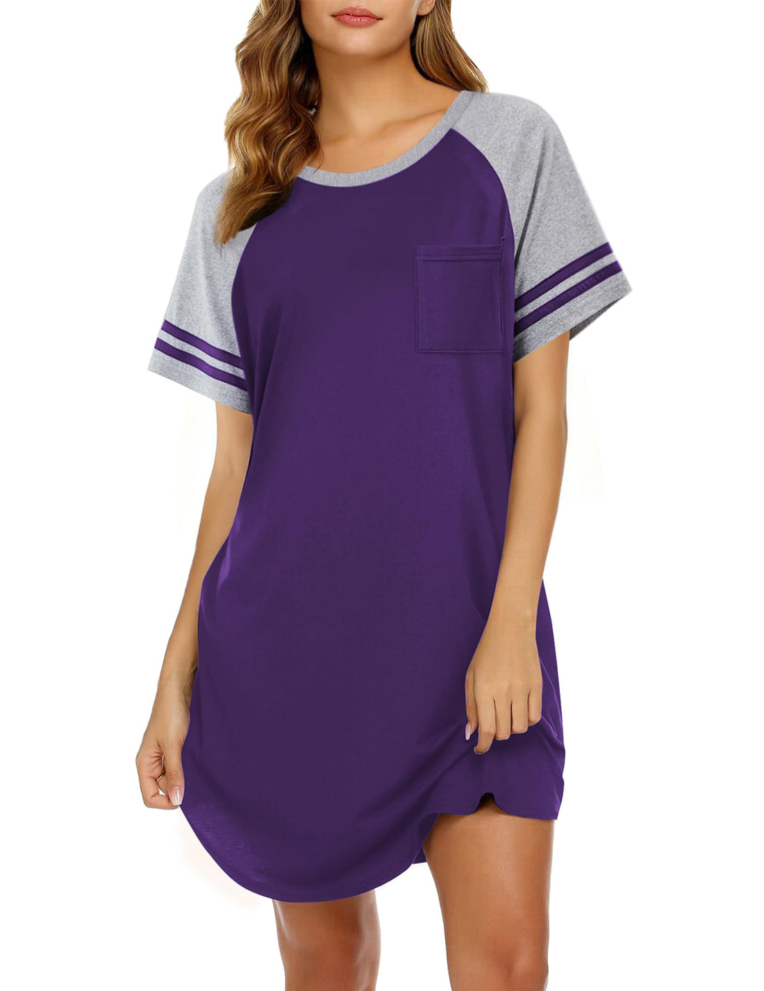 Ekouaer Nightgowns for Women Short Sleeve Sleepshirts Crew Neck Nightshirts Color Block Pajamas Dress Soft Sleepwear WEBE CLOTHING