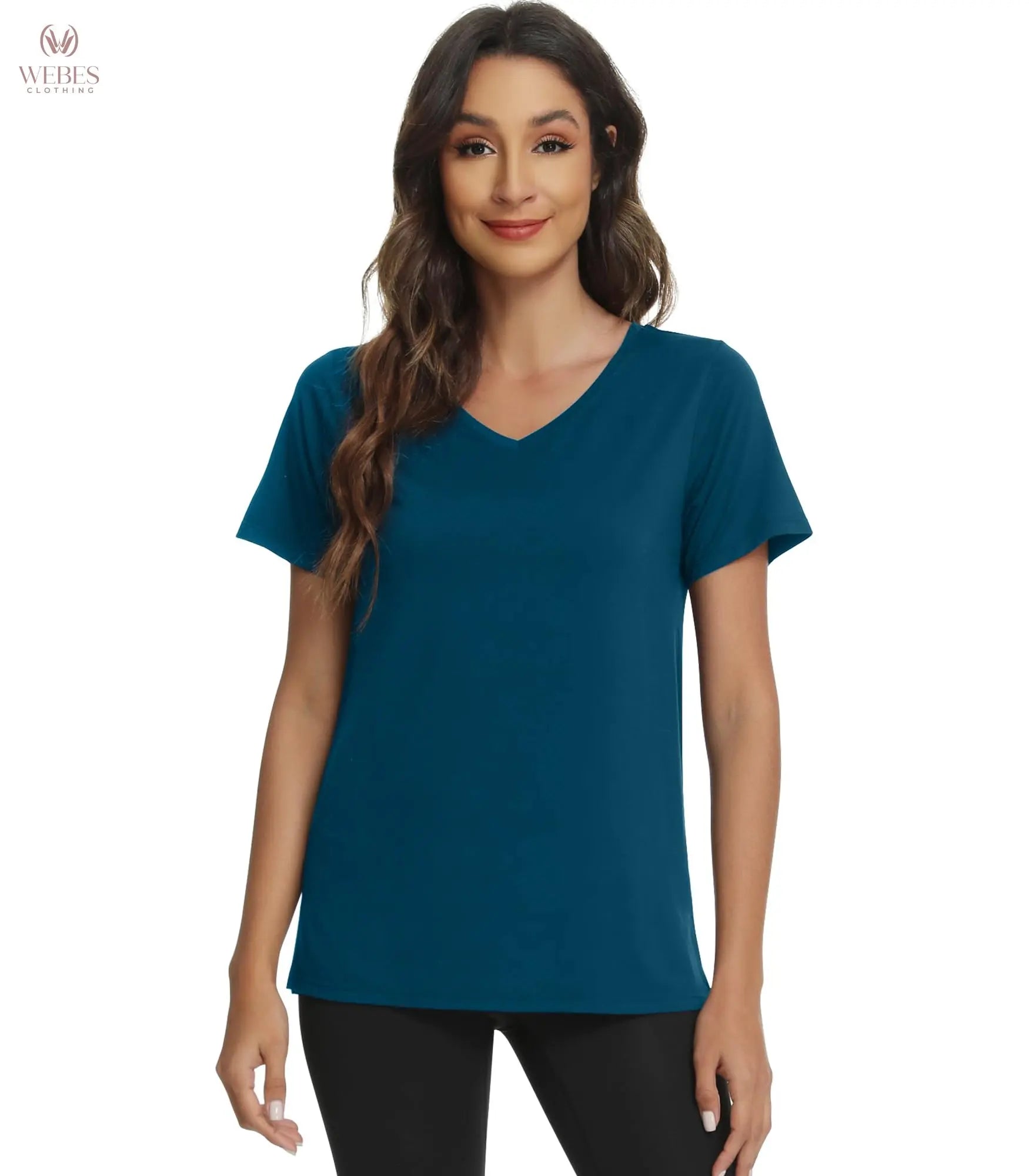 WiWi Viscose from Bamboo Pajama Tops for Women Super Soft Short Sleeve Tee V Neck Sleep Cooling T-Shirt Pjs Sleepwear S-XXL