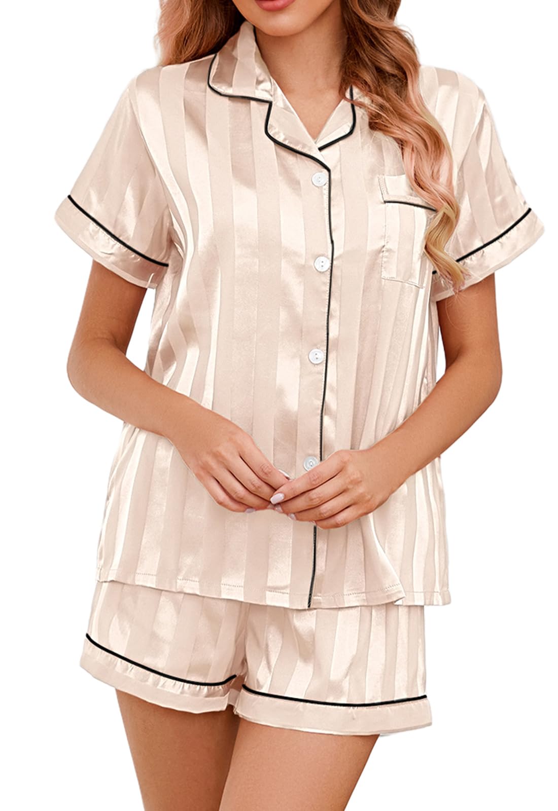Brezzistaxs Silk Satin Pajamas for Women Button-Up Silk PJ Set Notch Collar Satin Pajama set - 2 Piece Satin Pjs WEBE CLOTHING