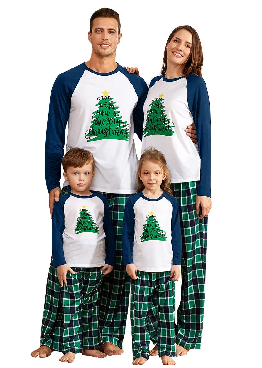 IFFEI Matching Family Pajamas Sets Christmas PJ's Letter Print Top and Plaid Bottom Sleepwear Jammies with Pockets