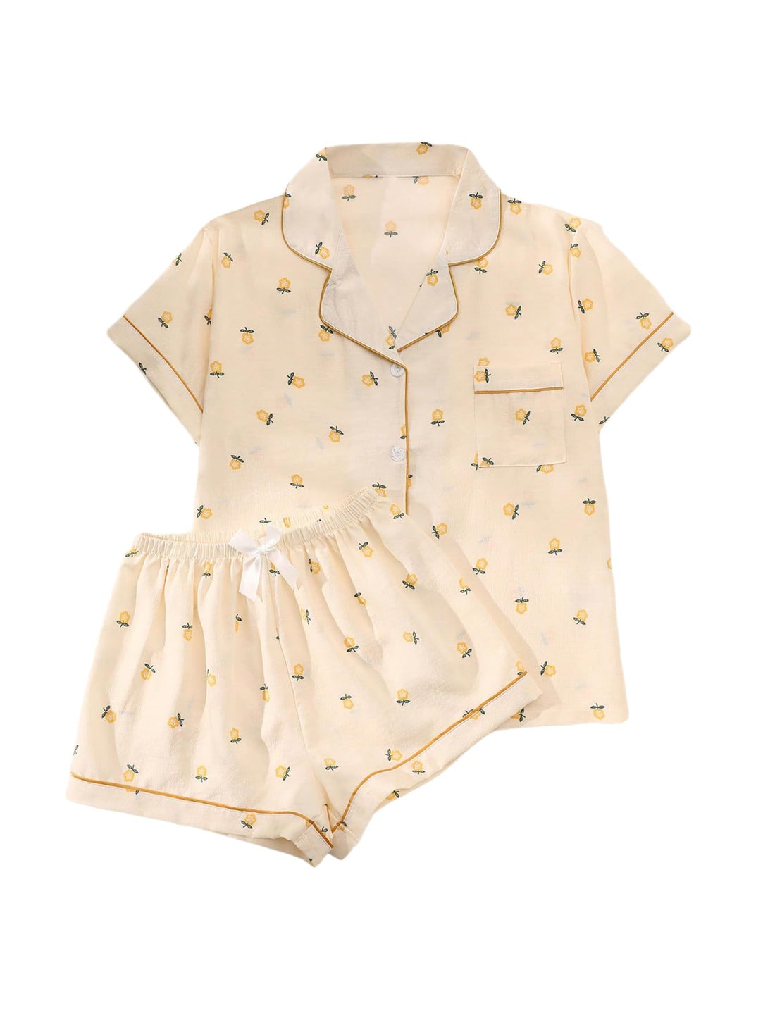 Verdusa Pajamas For Women Set 2 Piece Summer Pajama Sets Cute Pjs Lounge Matching Button Shirt with Shorts