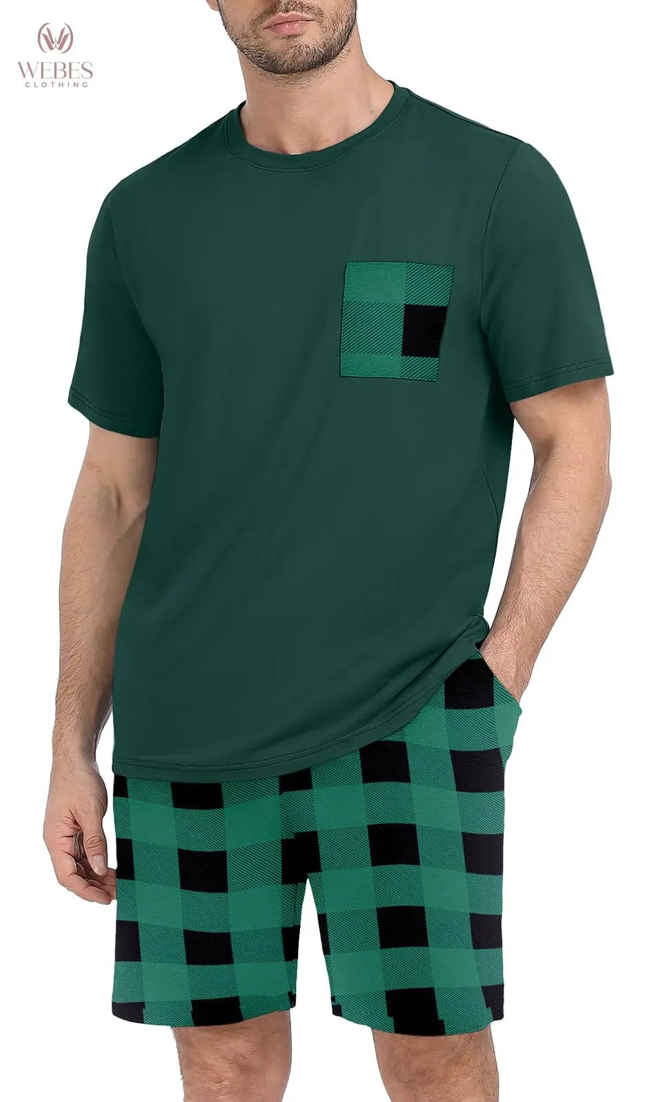 PrinStory Mens Pajama Sets Summer Pjs Sleepwear Nightwear Lightweight Quick Dry Soft Short Sleeve Sleep Set With Pocket S-4XL WEBE CLOTHING