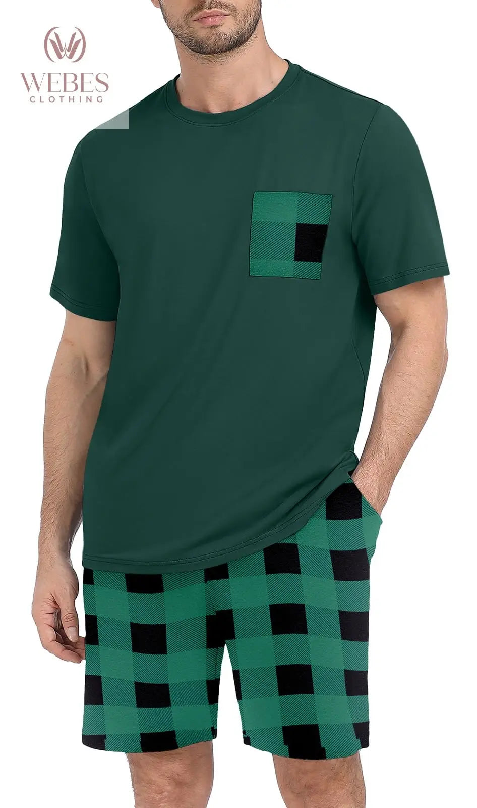 PrinStory Mens Pajama Sets Summer Pjs Sleepwear Nightwear Lightweight Quick Dry Soft Short Sleeve Sleep Set With Pocket S-4XL WEBE CLOTHING