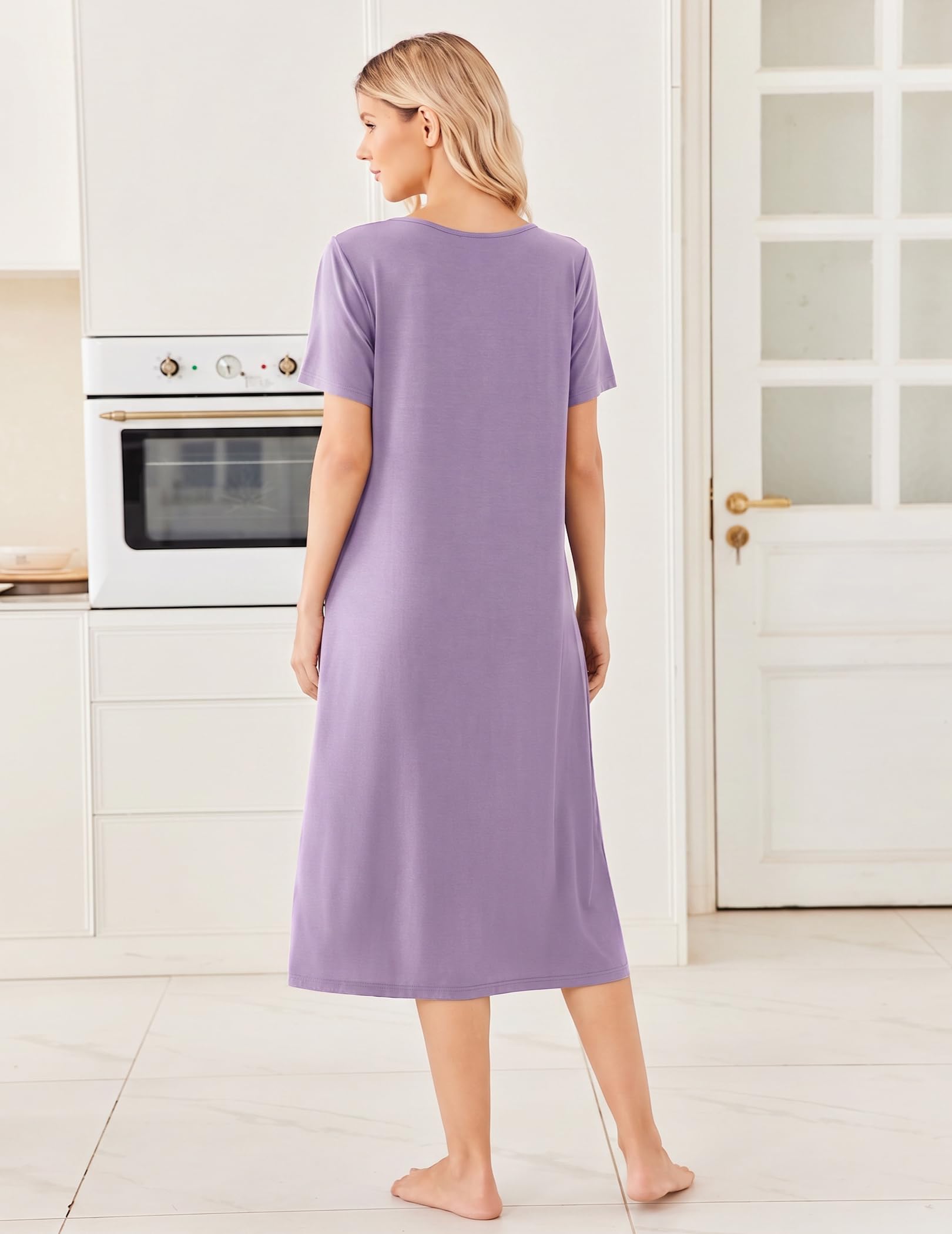 Ekouaer Long Nightgowns for Women Bamboo Viscose Short Sleeve Soft House Dress WEBE CLOTHING