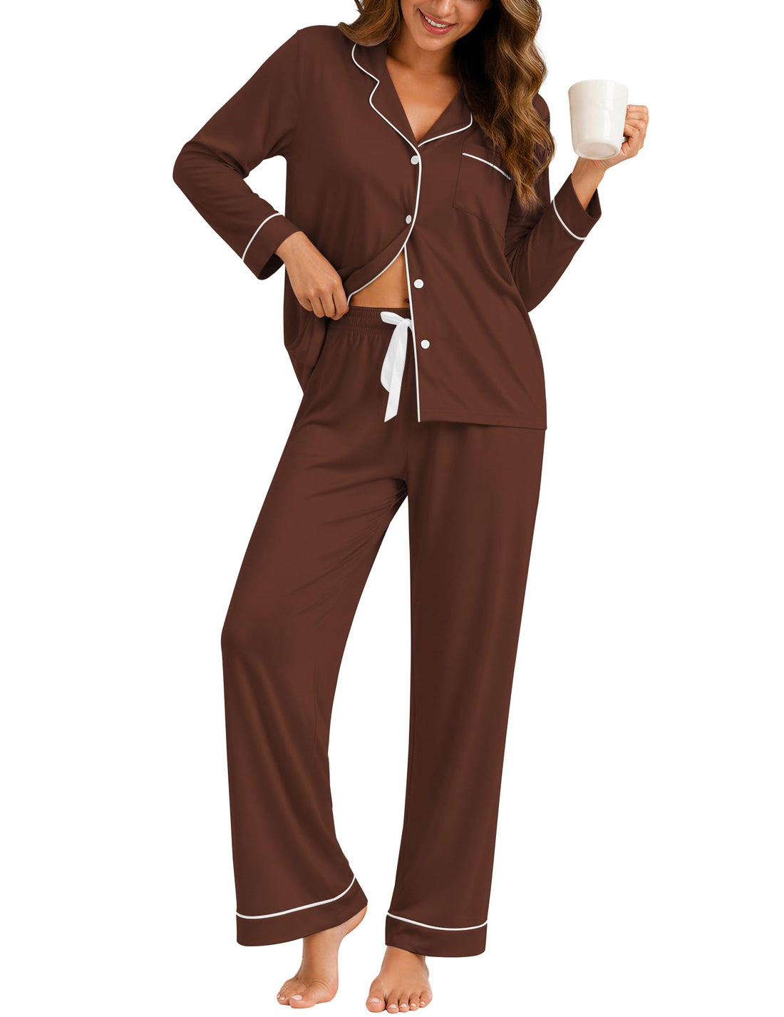 ZMJ Womens Pajamas Sets 2 Piece Long Sleeve and Pant Pj Sets Button Up Sleepwear