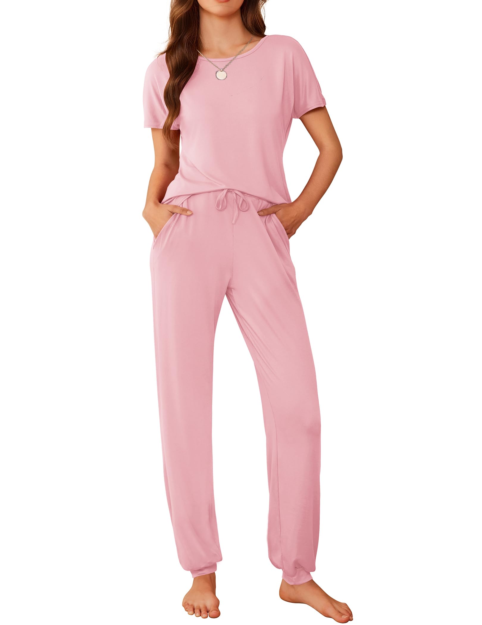 Ekouaer Womens Pajama Sets Short Sleeve Lounge Sets for Women Printed Jogger Pajama Set 2 Piece Pj Sets With Pockets S-XXL WEBE CLOTHING