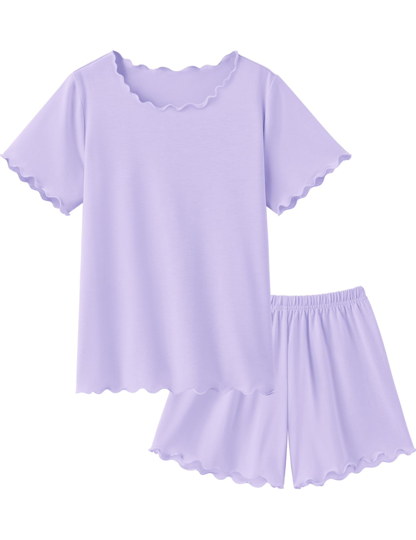 Arshiner Girls Pajama Set Short Sleeve Lounge Set Soft Shirring Summer Sleepwear Pj Sets