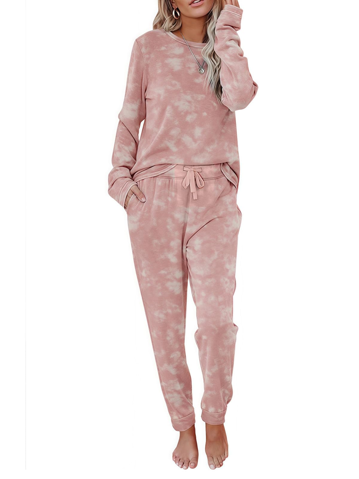 2 Piece Pjs Set For Womens Pajamas Lounge Set Long Sleeve Joggers Pants Sleepwear with Pockets WEBE CLOTHING