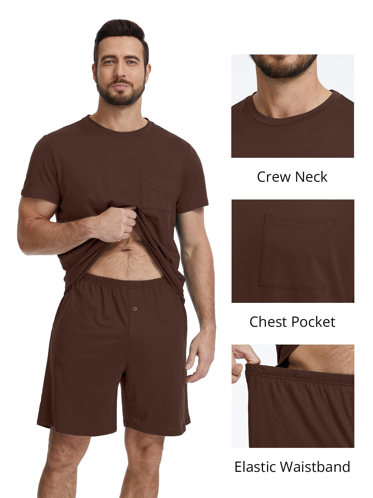 Feiersi Mens Pajama Set Sleepwear Pjs Lightweight Comfy Soft Short Sleeve Sleep Set With Pockets WEBE CLOTHING