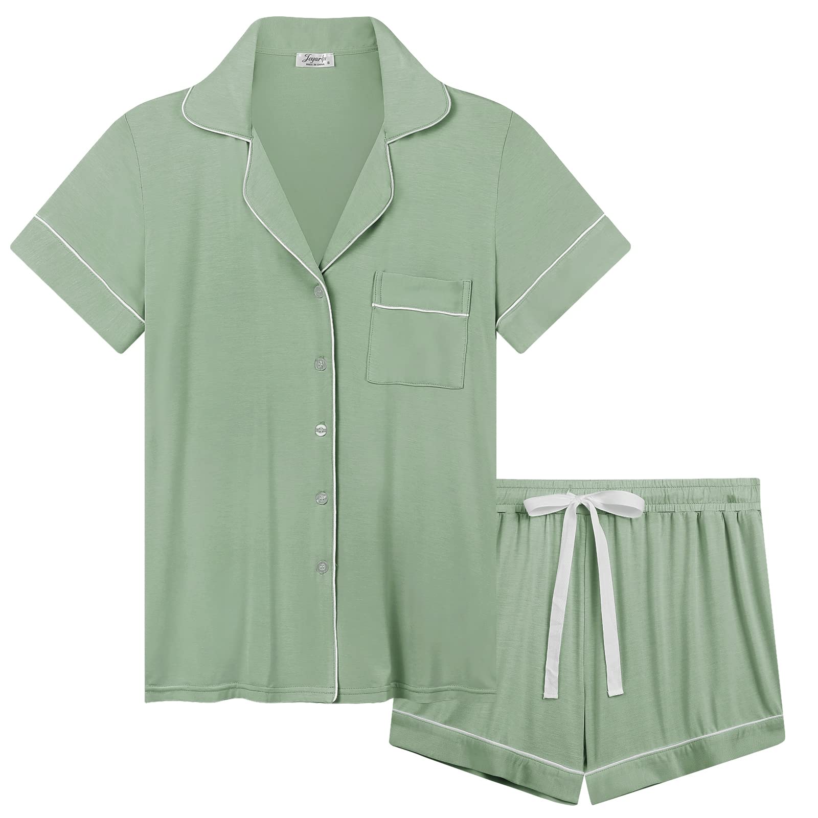 Joyaria Women's Cooling Bamboo Viscose Pajamas Shorts Set Button Front | Moisture Wicking, Cool & Lightweight, Breathable PJs for Night Sweats