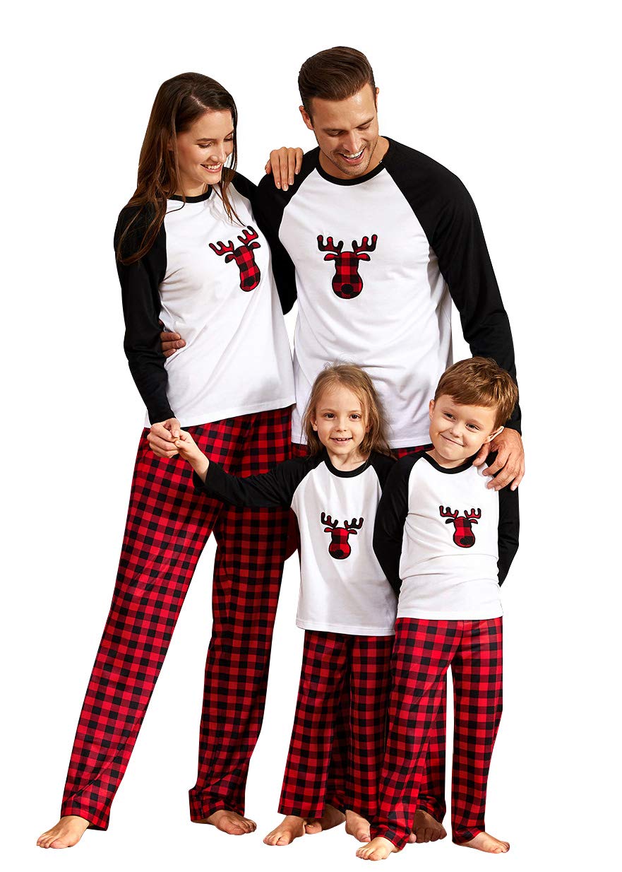 IFFEI Matching Family Pajamas Sets Christmas PJ's Letter Print Top and Plaid Bottom Sleepwear Jammies with Pockets