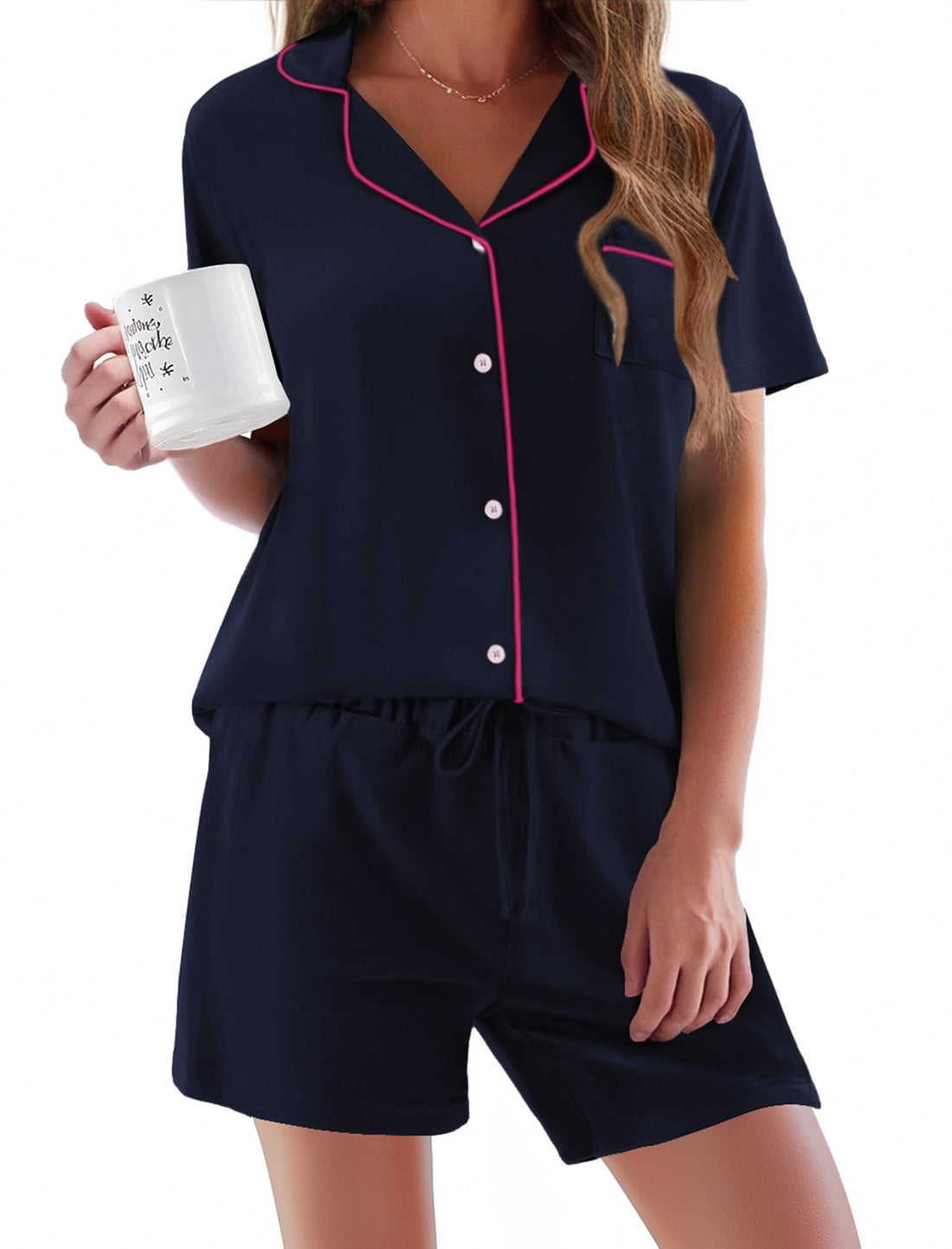 Ekouaer Pajamas Set for Women Short Sleeve Sleepwear Button Down Pjs Soft 2 Piece Lounge Sets XS-XXXL