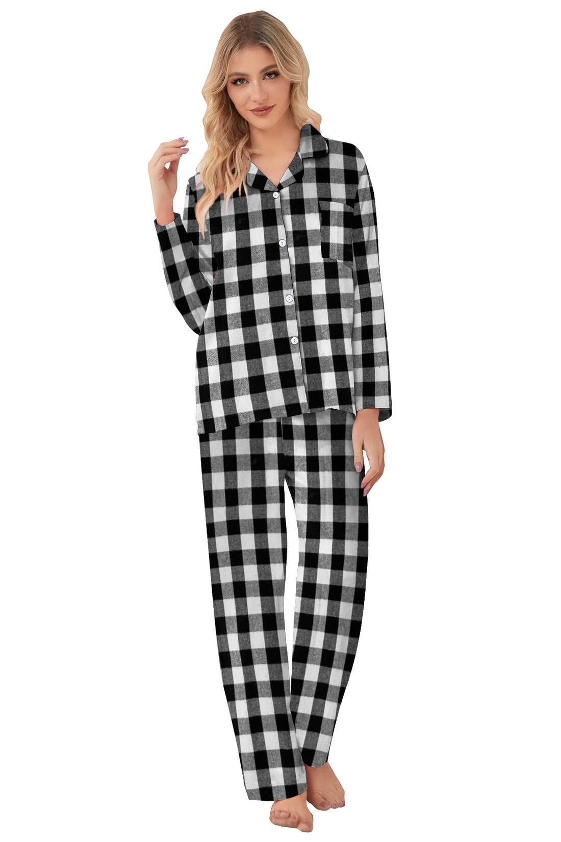 QZH.DUAO Family Christmas Pjs Matching Sets Plaid Pajamas Long Sleeve Holiday Sleepwear Set Loungewear Set