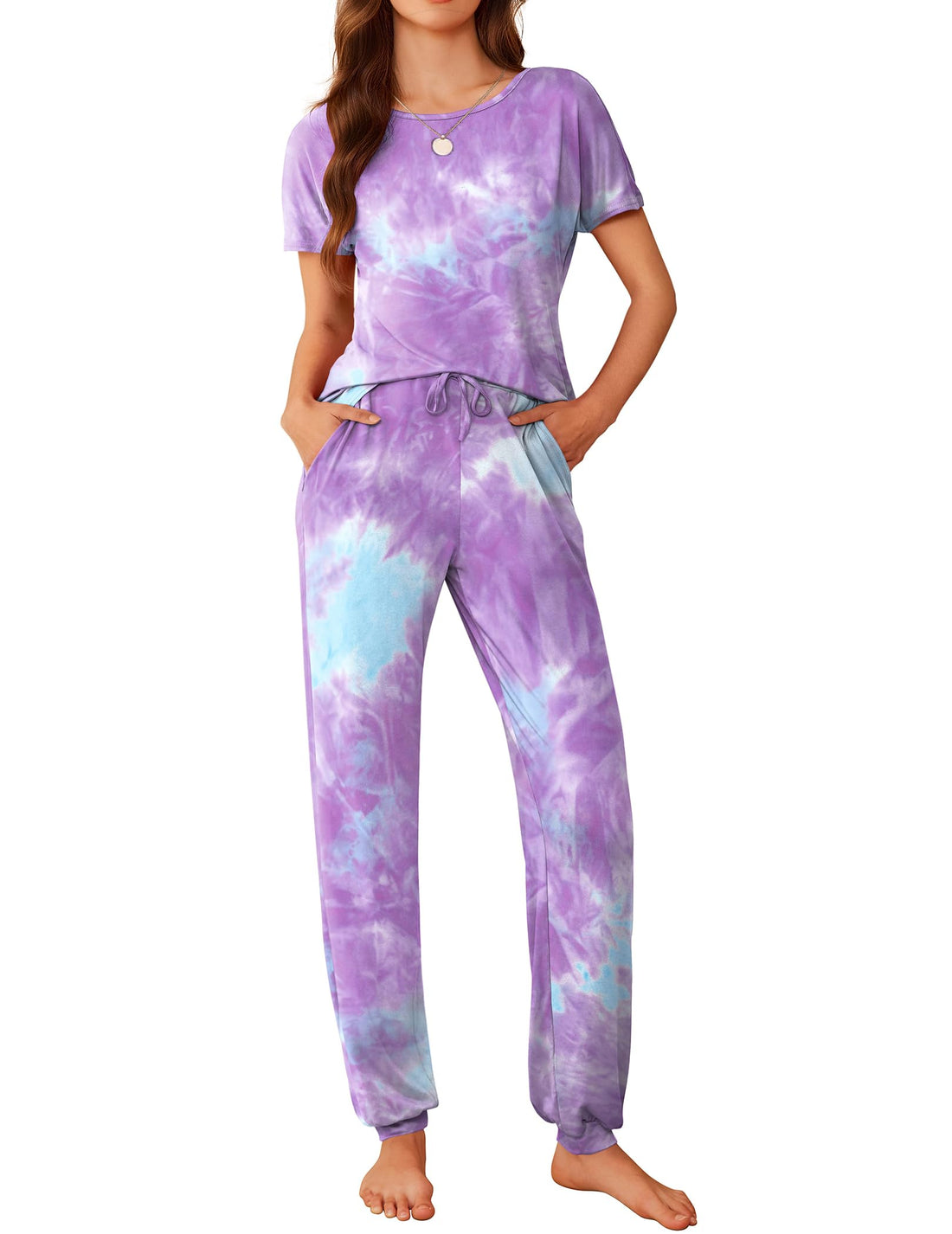 Ekouaer Womens Pajama Sets Short Sleeve Lounge Sets for Women Printed Jogger Pajama Set 2 Piece Pj Sets With Pockets S-XXL WEBE CLOTHING