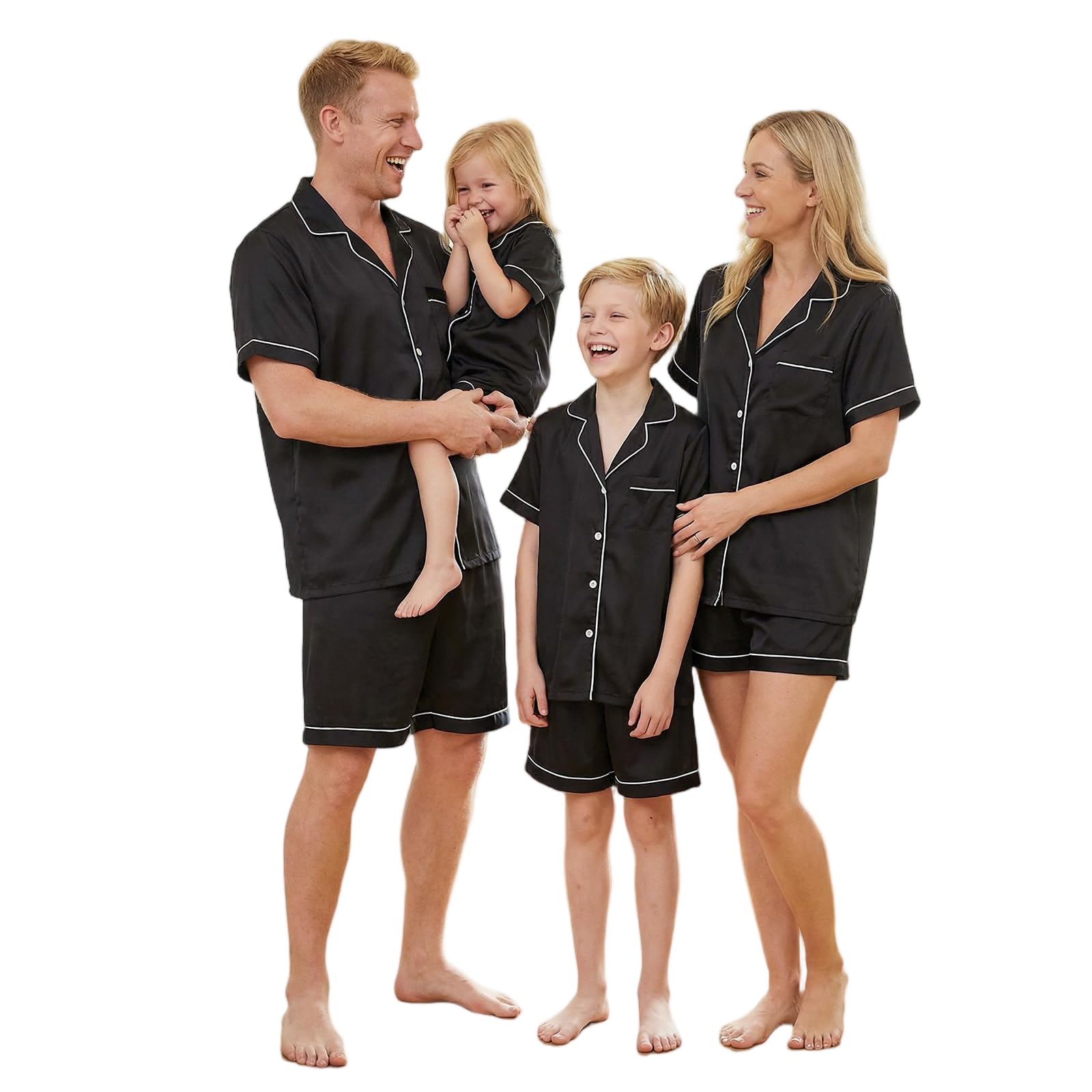 Matching Silk Pajamas Set for Family Summer Short Family Matching Sleepwear Suits Couple Satin Pjs Set