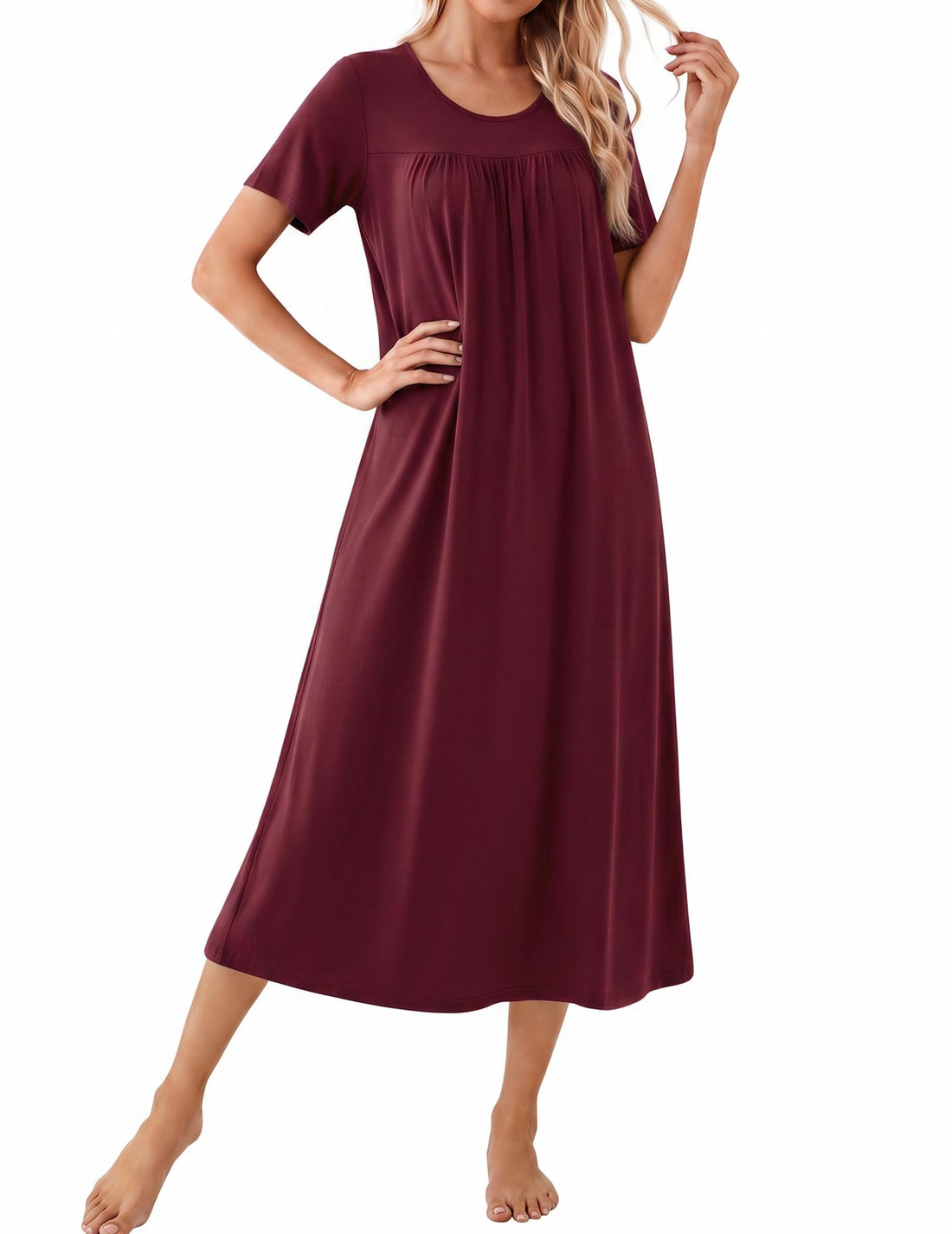 Ekouaer Long Nightgowns for Women Bamboo Viscose Short Sleeve Soft House Dress WEBE CLOTHING