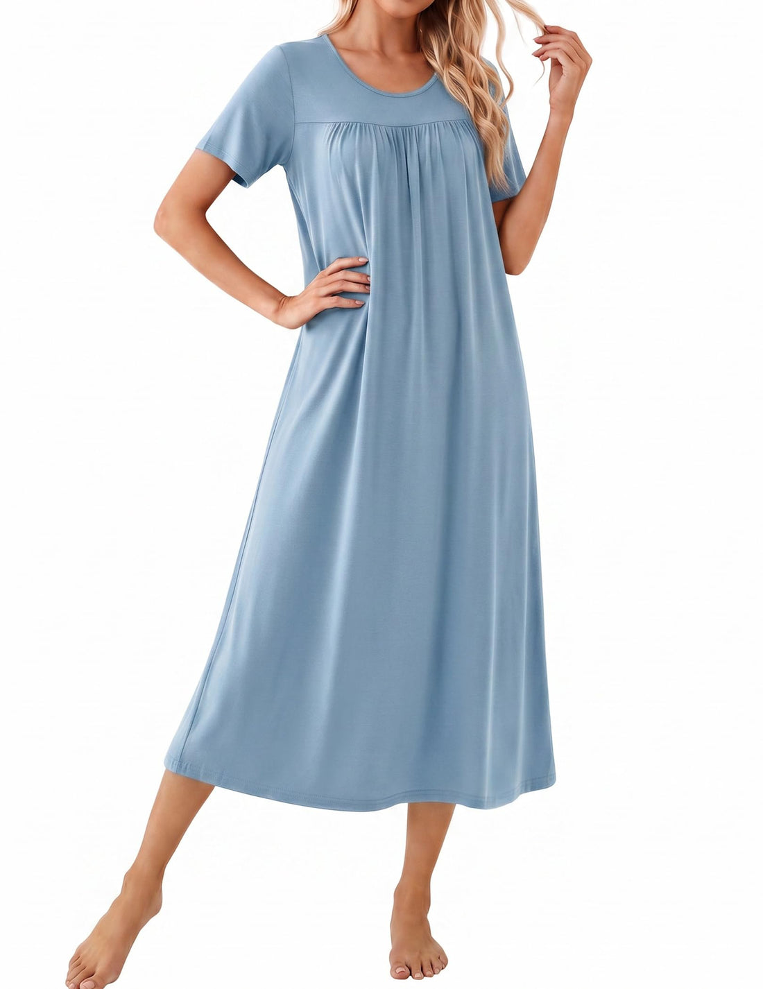 Ekouaer Long Nightgowns for Women Bamboo Viscose Short Sleeve Soft House Dress WEBE CLOTHING