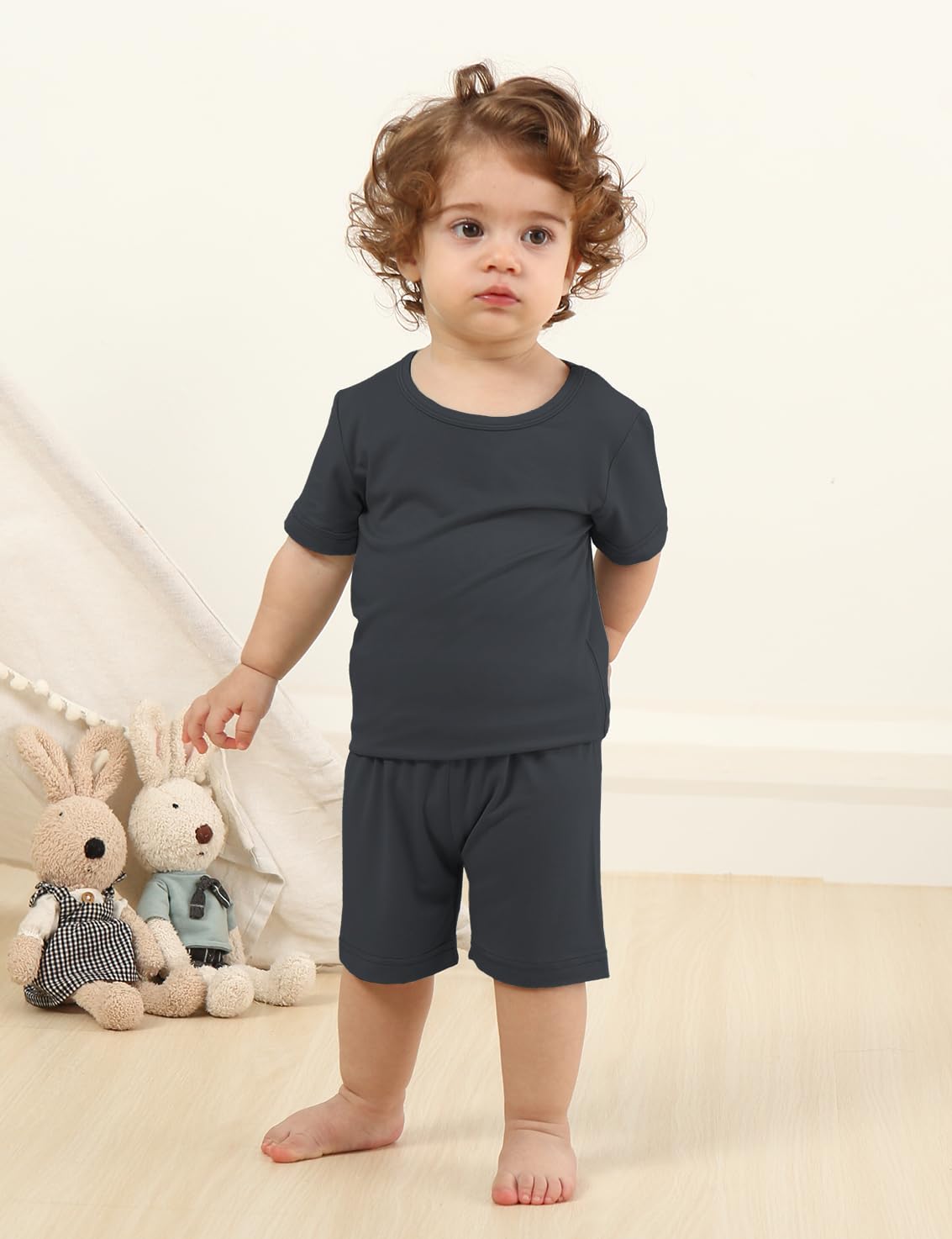 Jimonda Baby Boys Girls Pajama Sets Kid Soft Sleepwear Rayon From Bamboo Sleepwear Short Sleeve 4-Piece Cool Jammies 18M-12Y