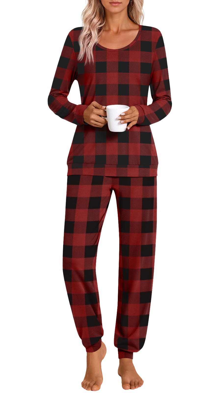 HOTGIFT Womens Pajamas Sets, 2 Piece Lounge Pjs Set Long Sleeve Long Pant Ladies Sleepwear with Pockets Soft