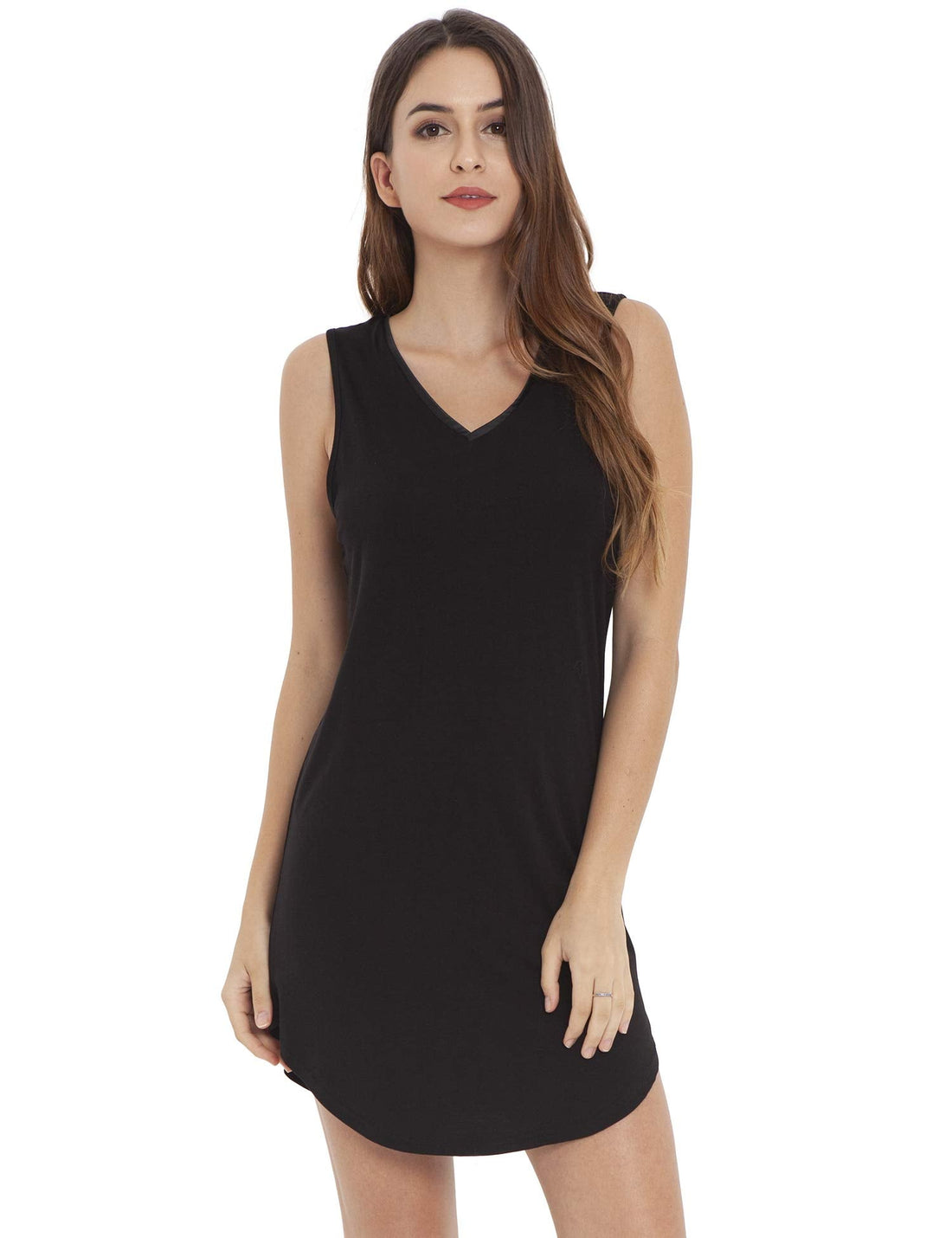 LazyCozy Bamboo Viscose Nightgowns for Women, Soft Sleeveless Night Shirts | V-Neck Tank Sleep Shirt, Short Night Dress Pajamas, Cooling, Moisture-Wicking Sleepwear for Hot Sleepers, Night Sweats WEBE CLOTHING
