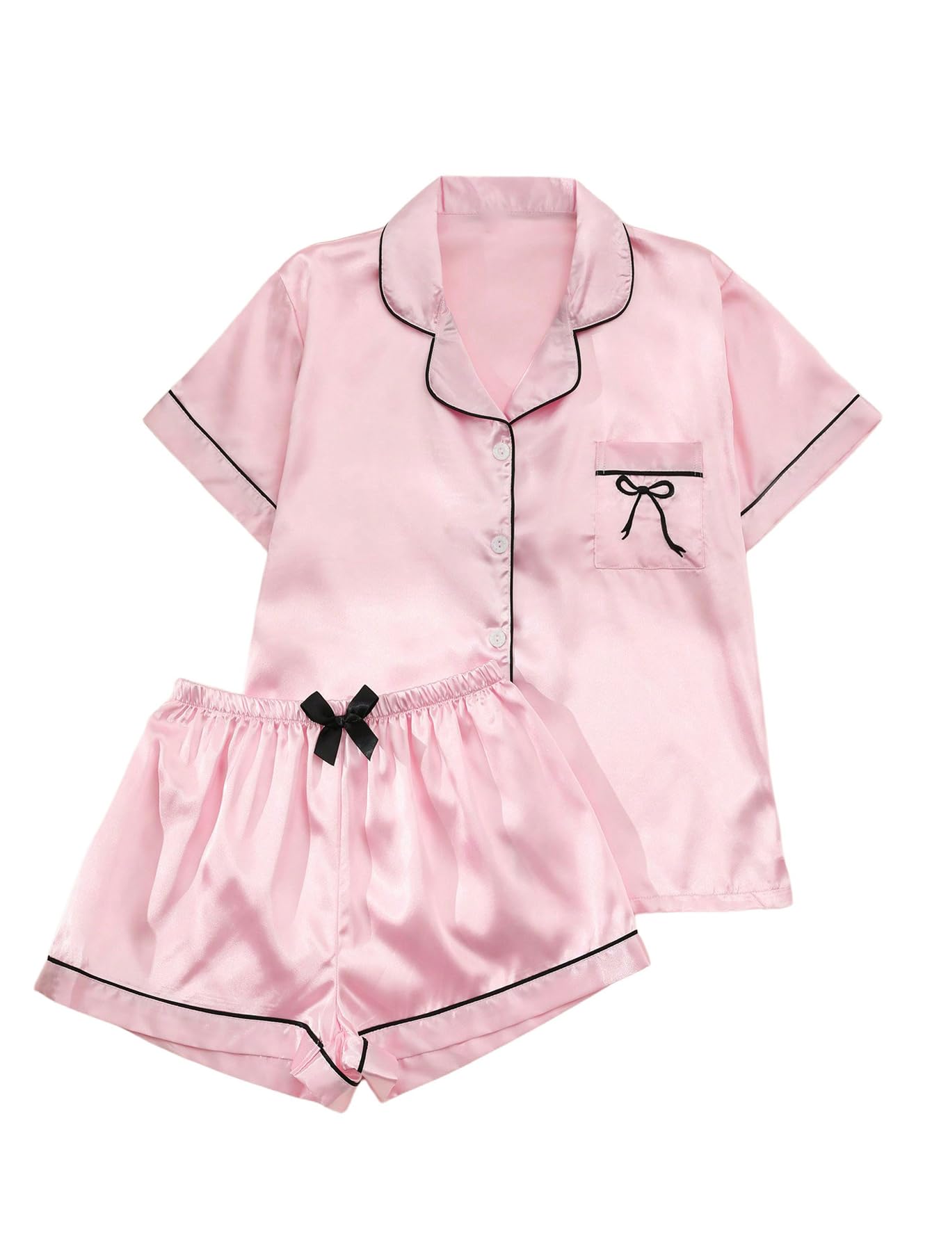 Verdusa Pajamas For Women Set 2 Piece Summer Pajama Sets Cute Pjs Lounge Matching Button Shirt with Shorts