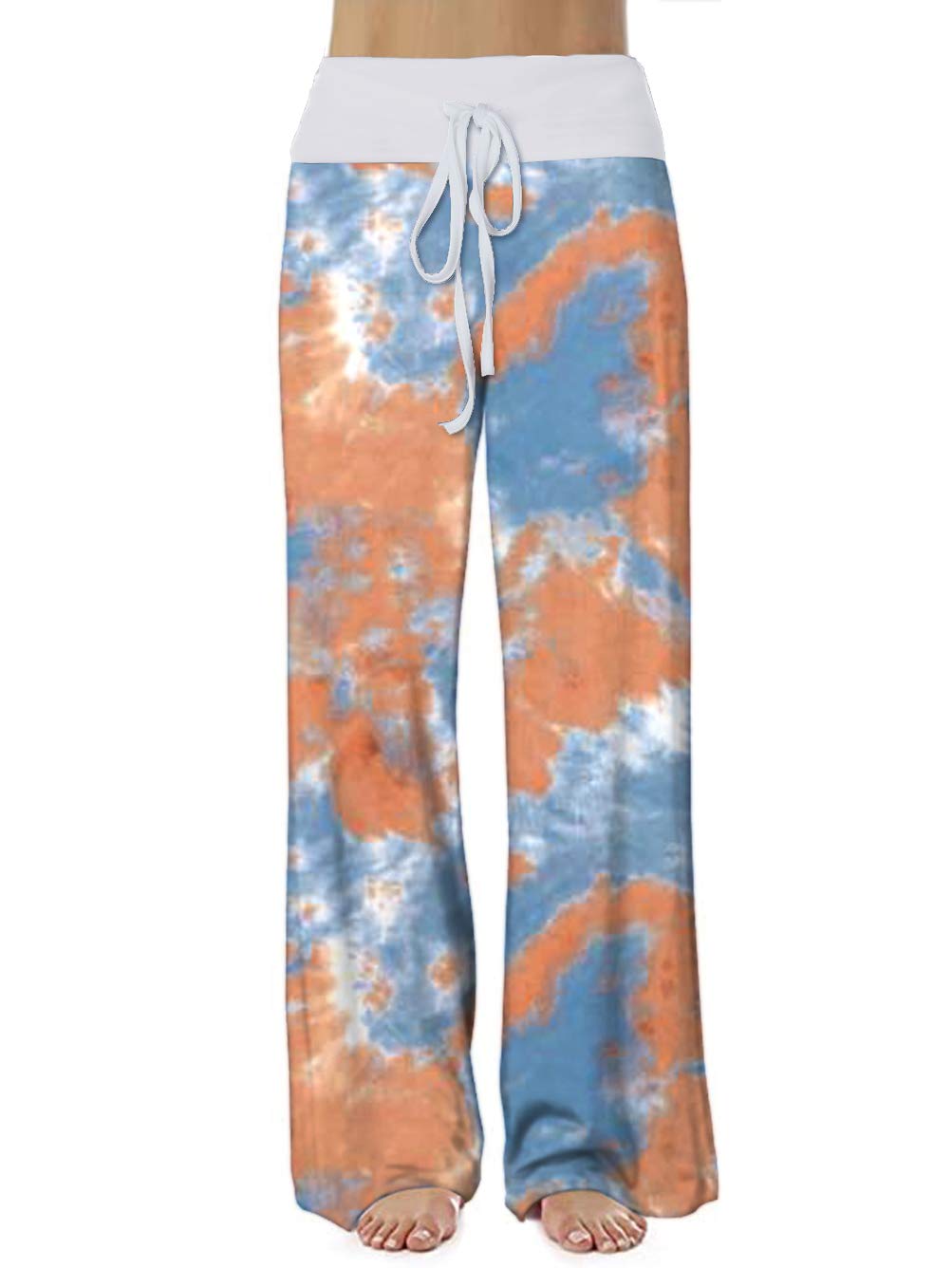 iChunhua Women's Comfy Stretch Floral Print Drawstring Palazzo Wide Leg Lounge Pant