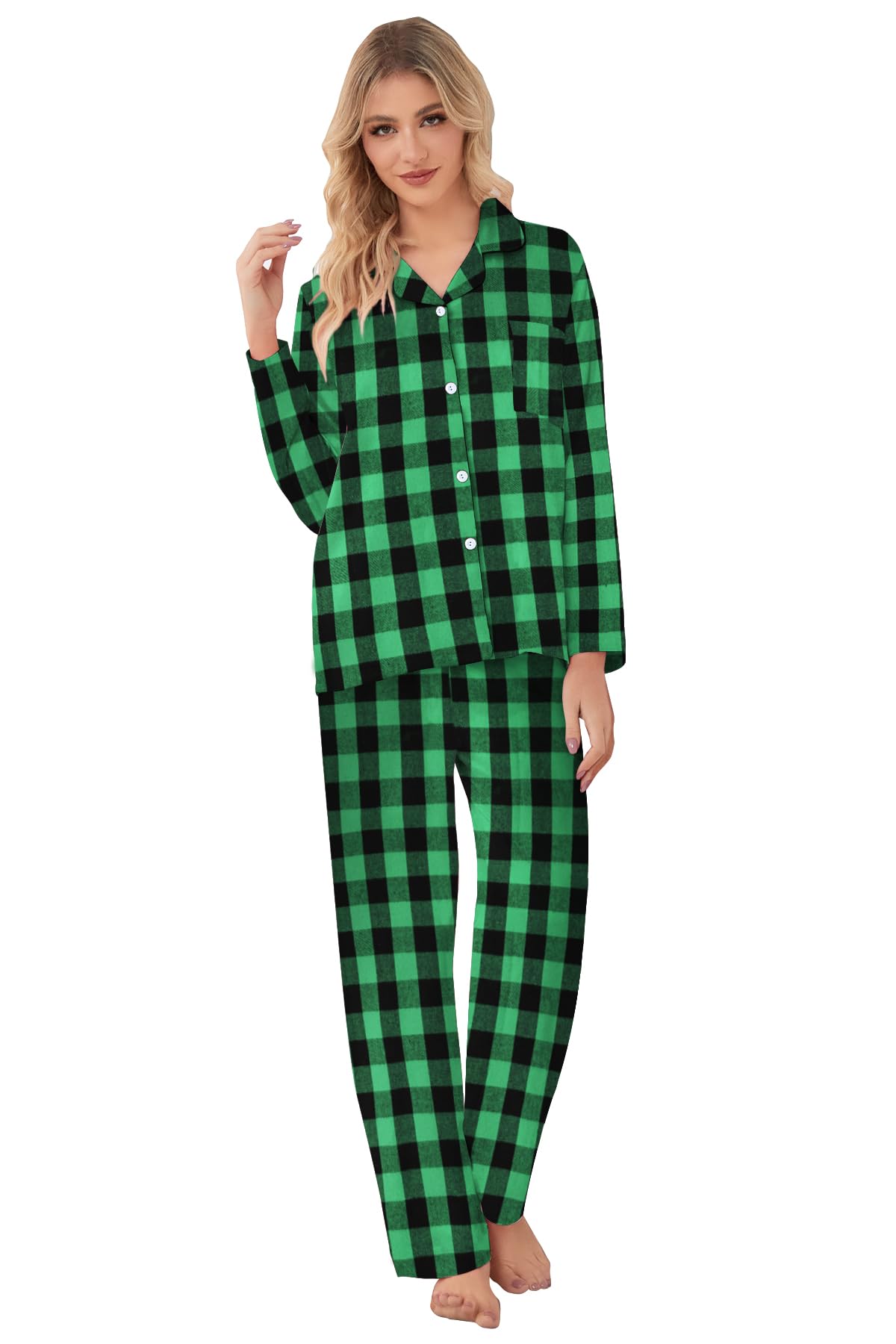QZH.DUAO Family Christmas Pjs Matching Sets Plaid Pajamas Long Sleeve Holiday Sleepwear Set Loungewear Set