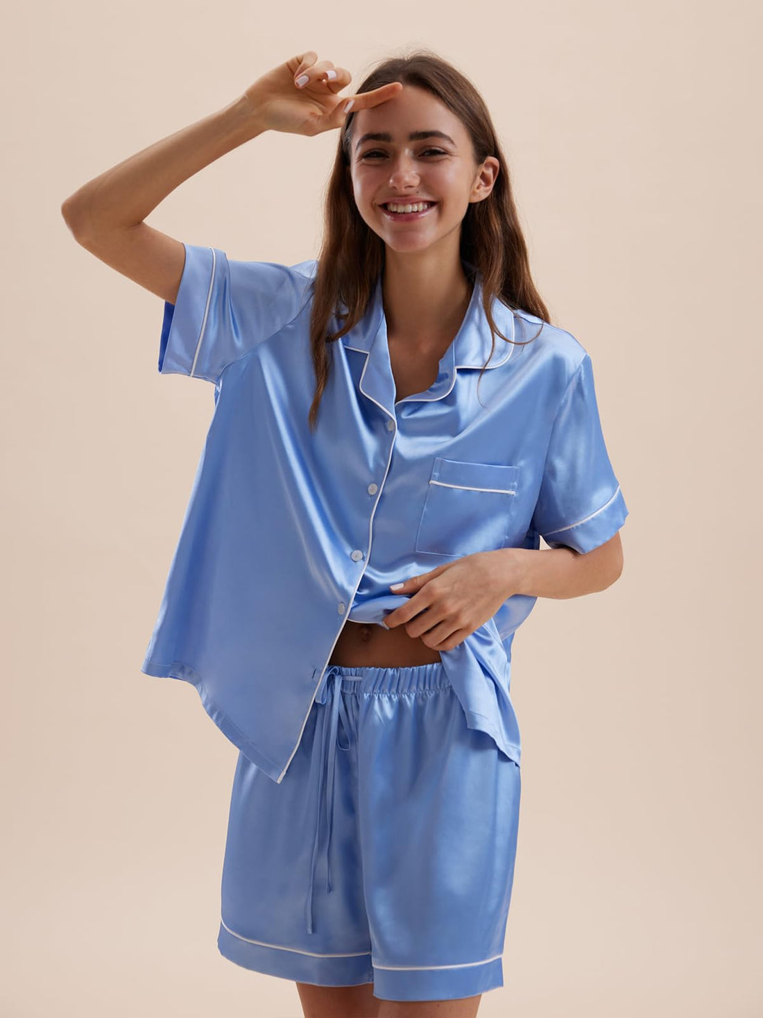 Satin Pajamas for Women Set,Silky Short Sleeve Ladies Pajama,Woman's 2 Piece Sleepwear,Bridal Wedding Pjs