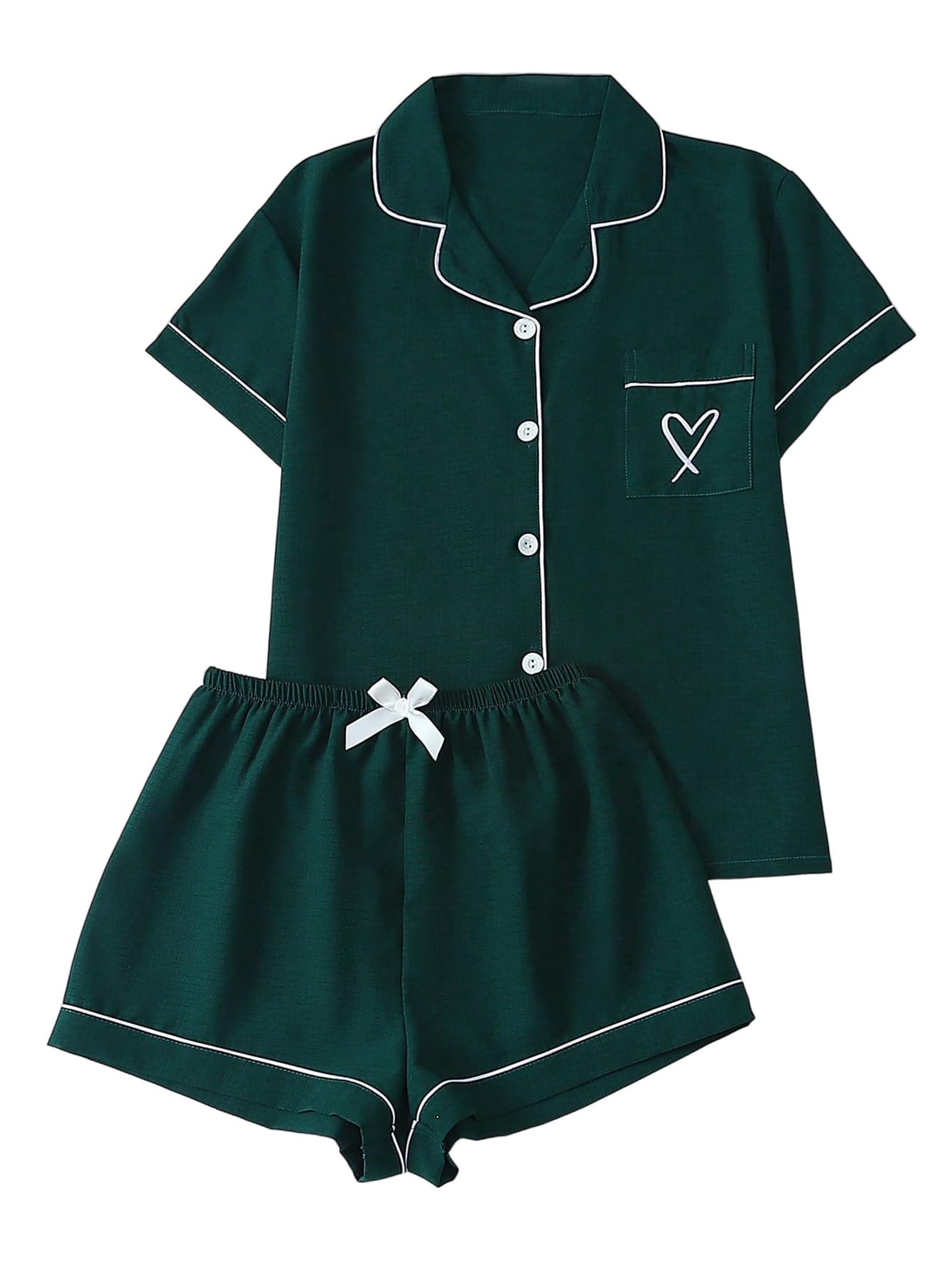 Verdusa Pajamas For Women Set 2 Piece Summer Pajama Sets Cute Pjs Lounge Matching Button Shirt with Shorts