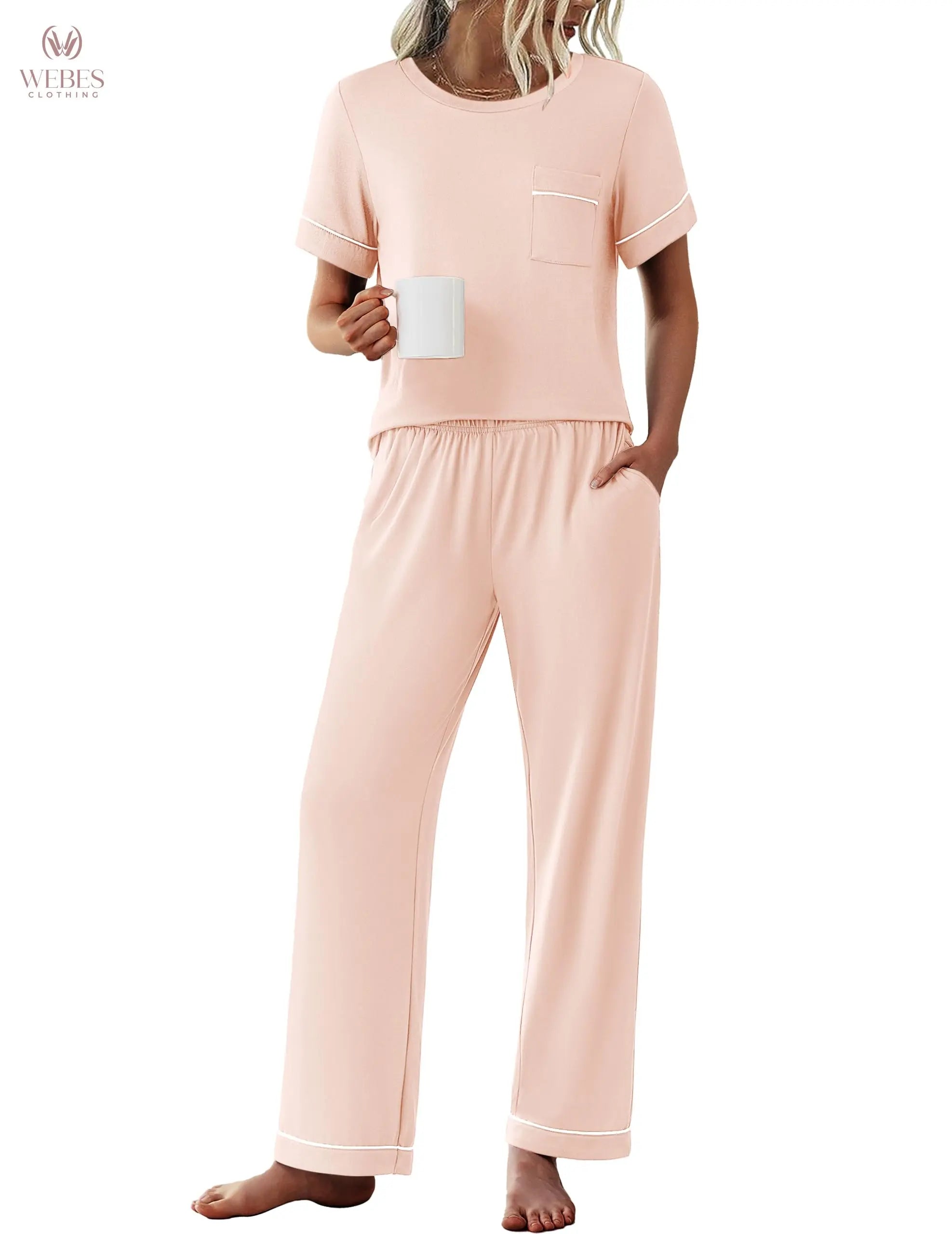 Ekouaer Womens Pajama Sets 2 Piece Pjs Sleepwear Comfy Lounge Set | Short Sleeve Top & Long Pants with Pockets,Soft Lightweight Stretchy Fabric,Summer Loungewear,Gift for Wife,Mom,Friends WEBE CLOTHING