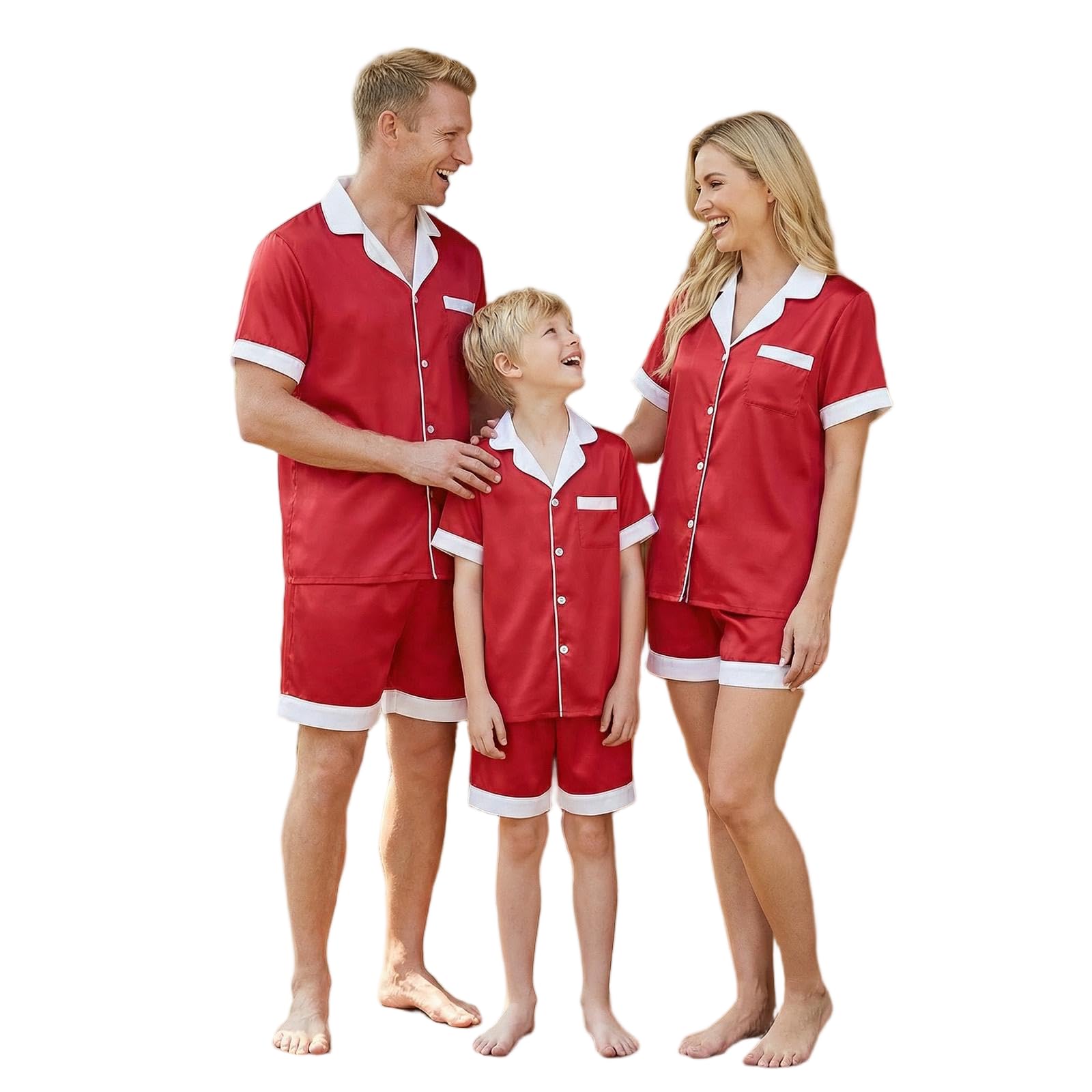 Matching Silk Pajamas Set for Family Summer Short Family Matching Sleepwear Suits Couple Satin Pjs Set