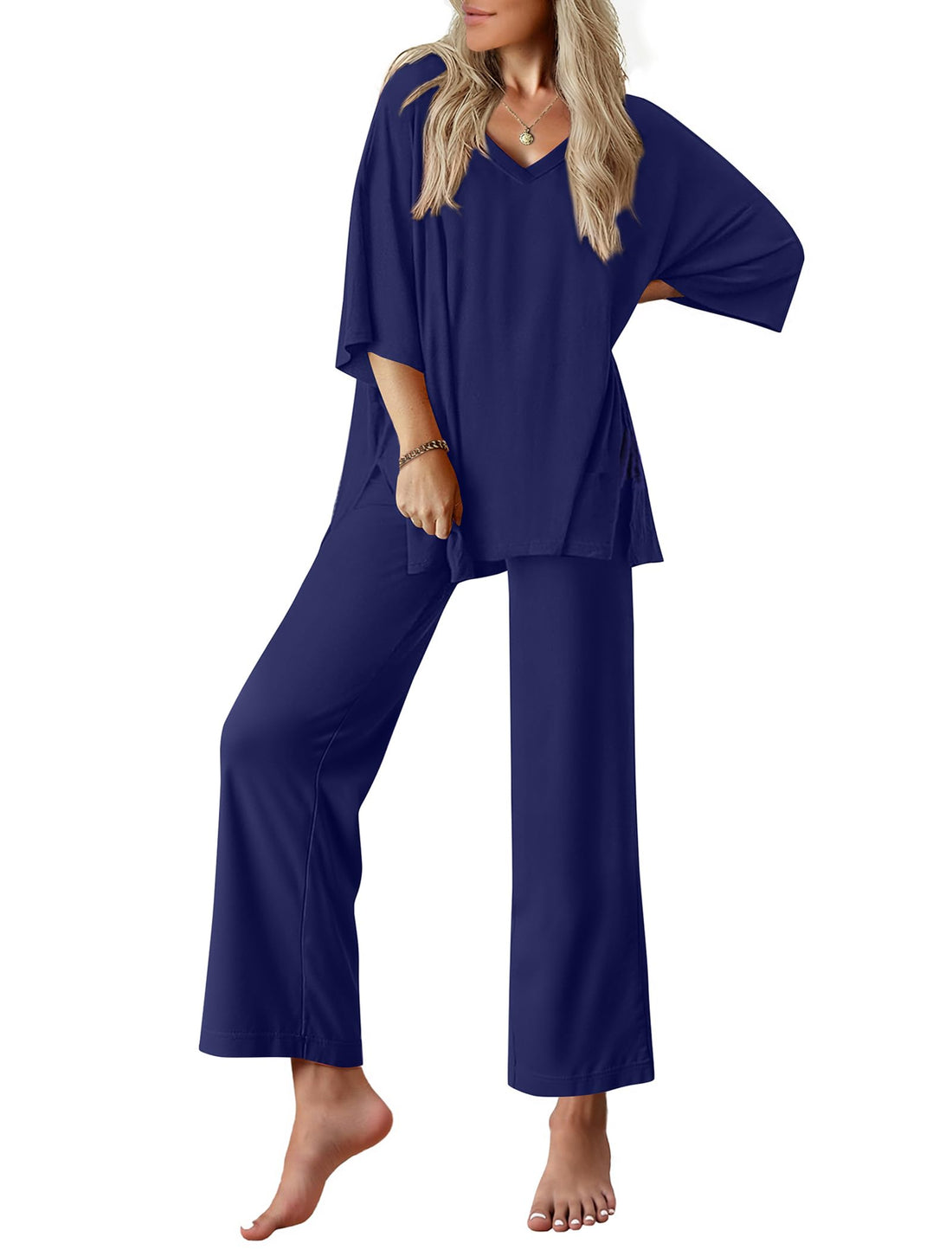Ekouaer Lounge Sets for Women Short Sleeve Tops and Long Pants Pajamas Set | Comfy V Neck Top and Loose Fit Pants, Fashion Oversized style, ideal for Home relaxation, Daily Wear & Maternity WEBE CLOTHING