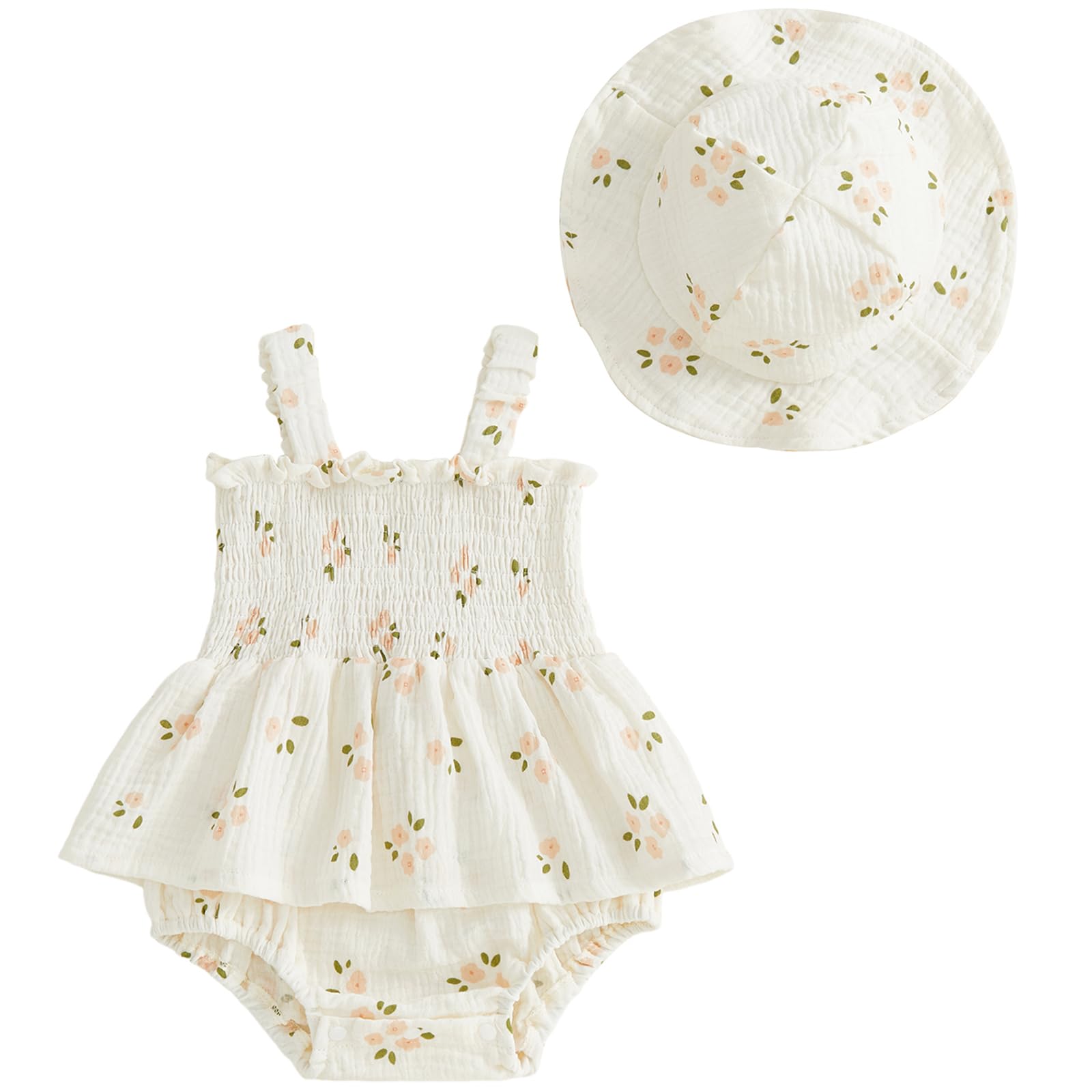 Mubineo Baby Girl Clothes Summer Dress Cotton Linen Romper Sleeveless Smocked Rompers Sun Dress Hat Skirt Boho Outfits WEBE CLOTHING
