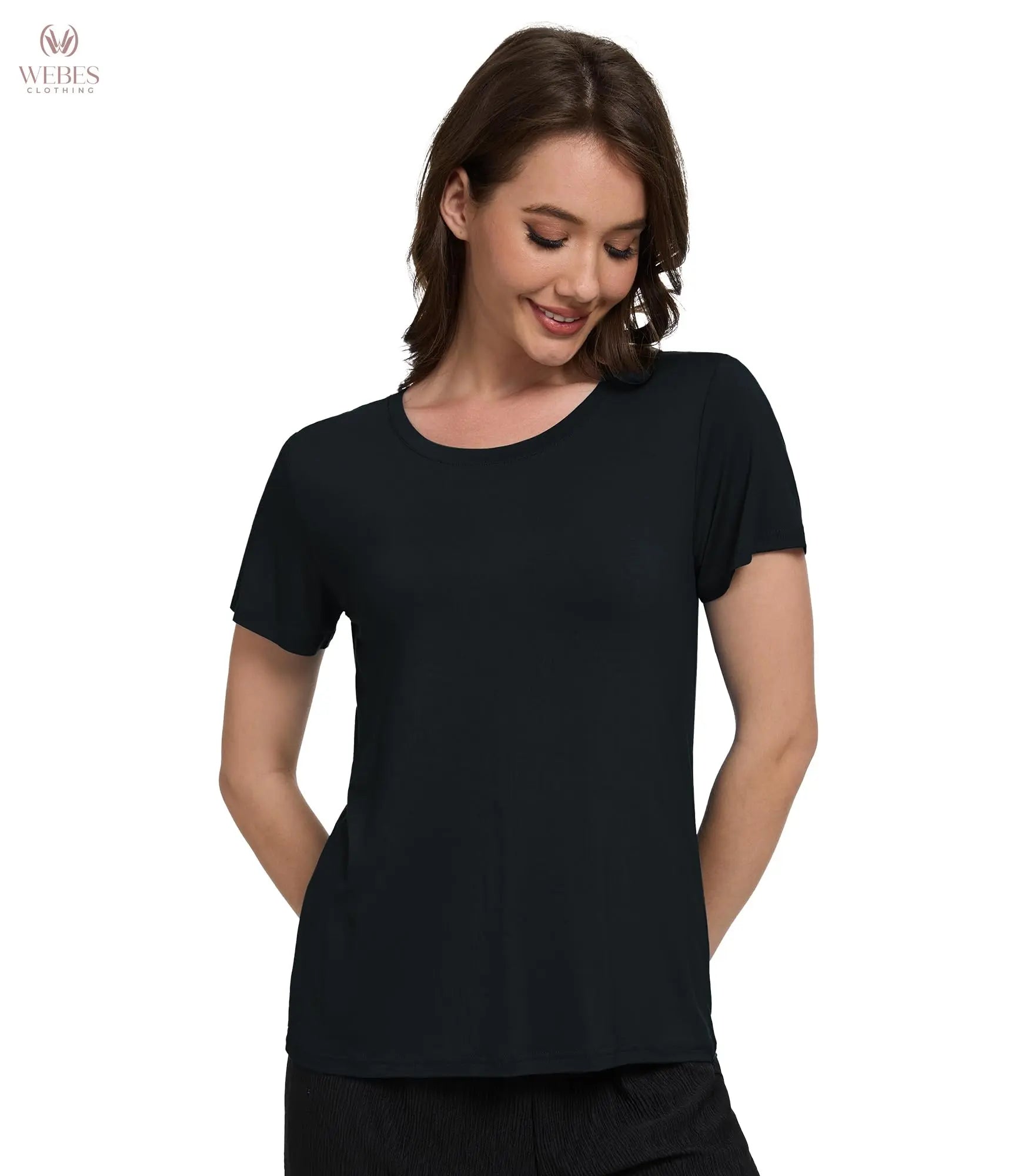 WiWi Women's Bamboo Viscose Scoop Neck Short Sleeve T Shirt Casual Summer Cooling Basic Tee Tops Soft Lounge Pajamas S-XXL