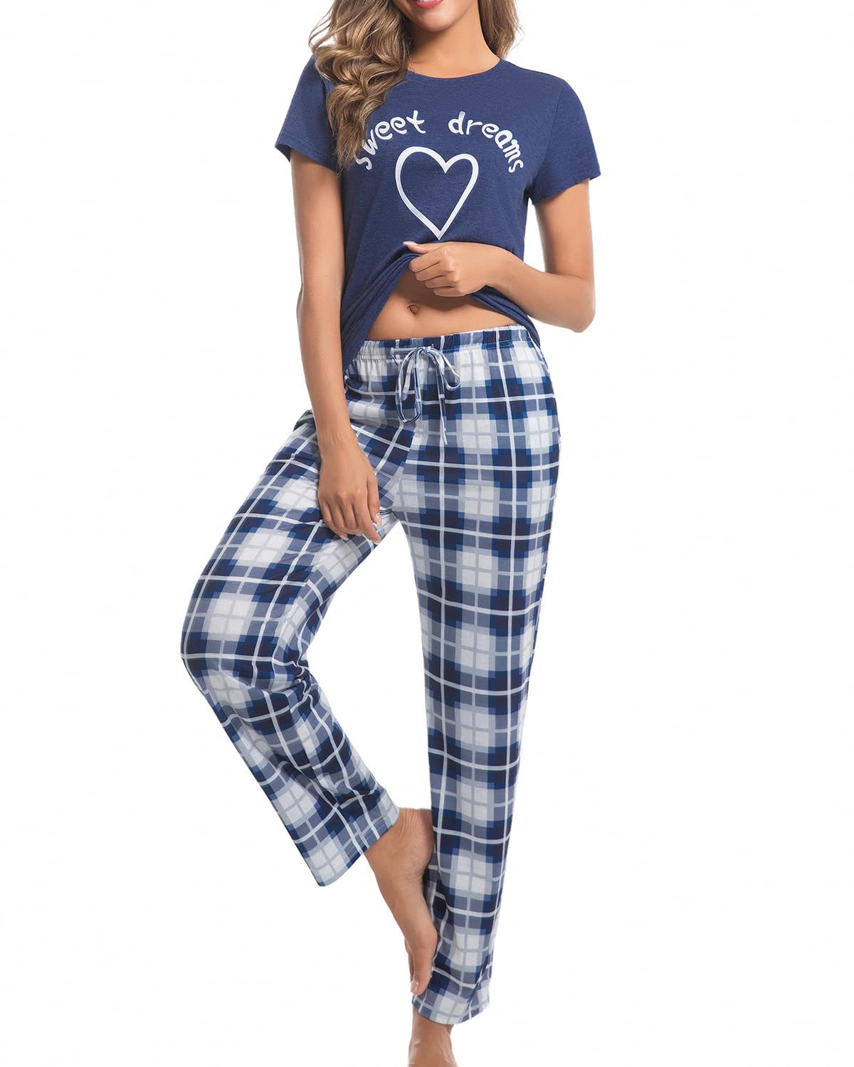 difficort Womens Pajama Sets Short Sleeve Pjs Tops with Long Pants Sleepwear Lounge Set with Pocket WEBE CLOTHING