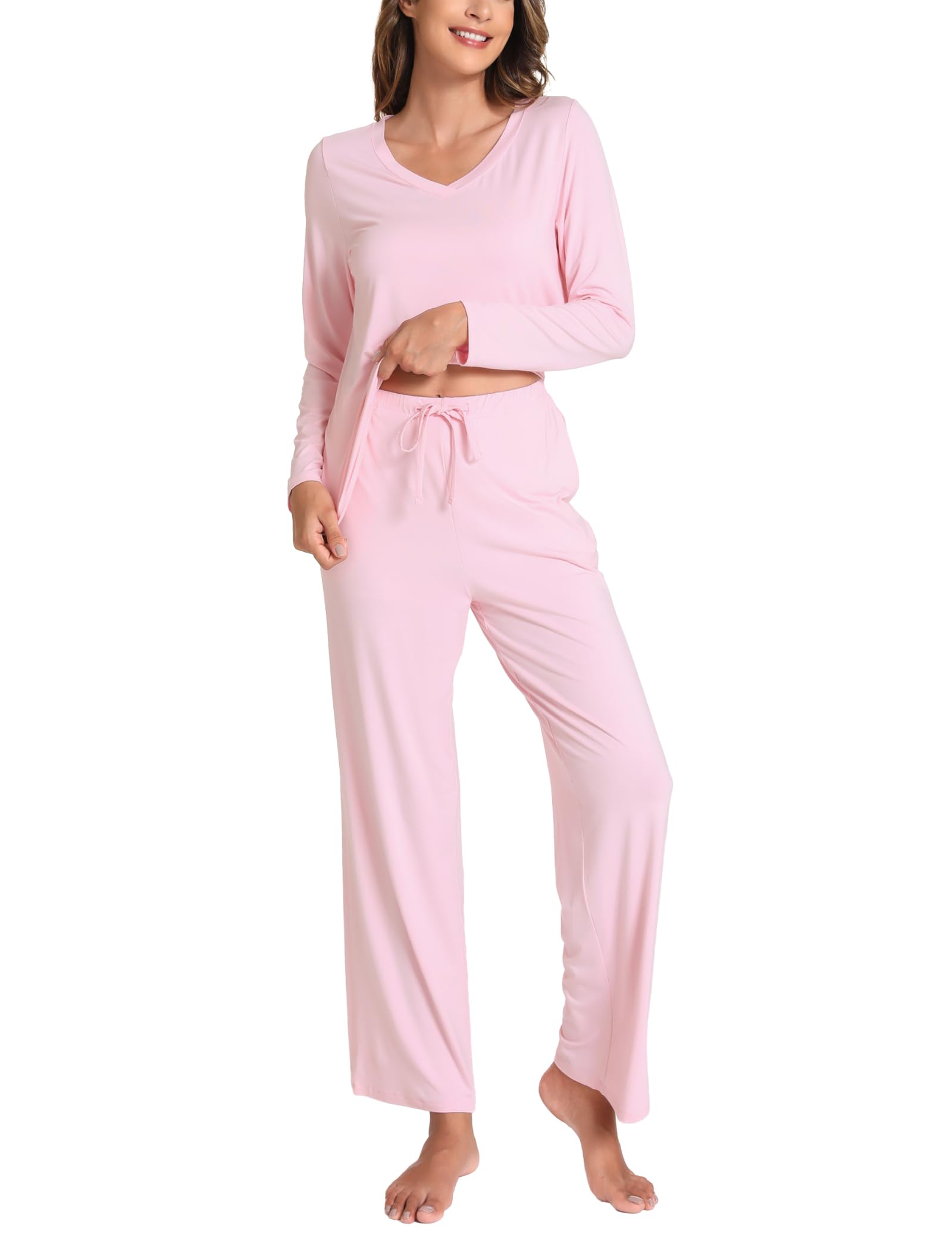 GYS Women's Pajama Sets Long Sleeve Sleepwear Comfy 2 Piece Ladies Pj Sleep Set, Viscose Made from Bamboo