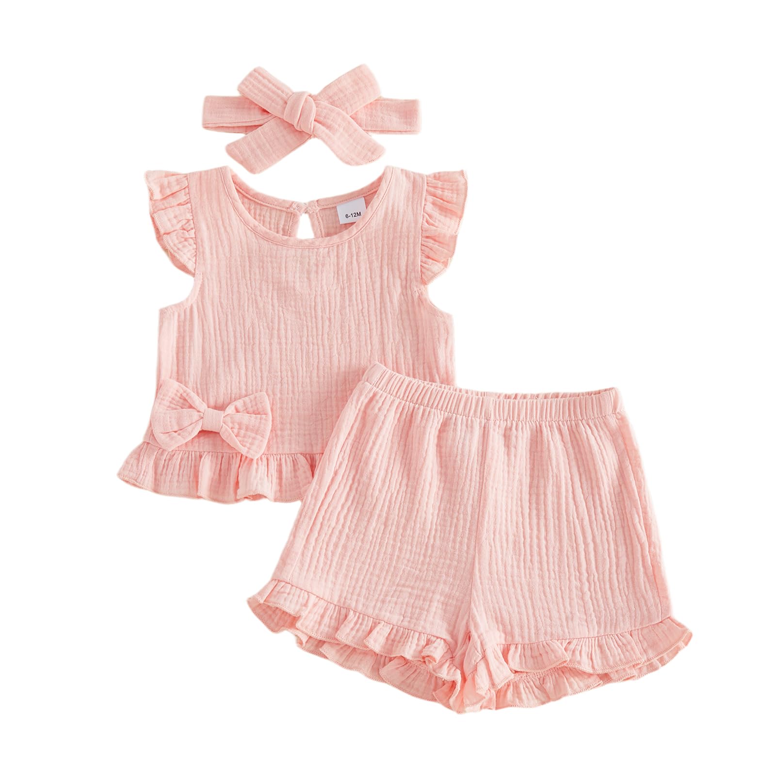 Amnnchya Toddler Girl Clothes Baby Summer Spring Outfits Cute Bow Button Smocked Ruffle Sleeve Tops ＋ Girls Shorts Set WEBE CLOTHING