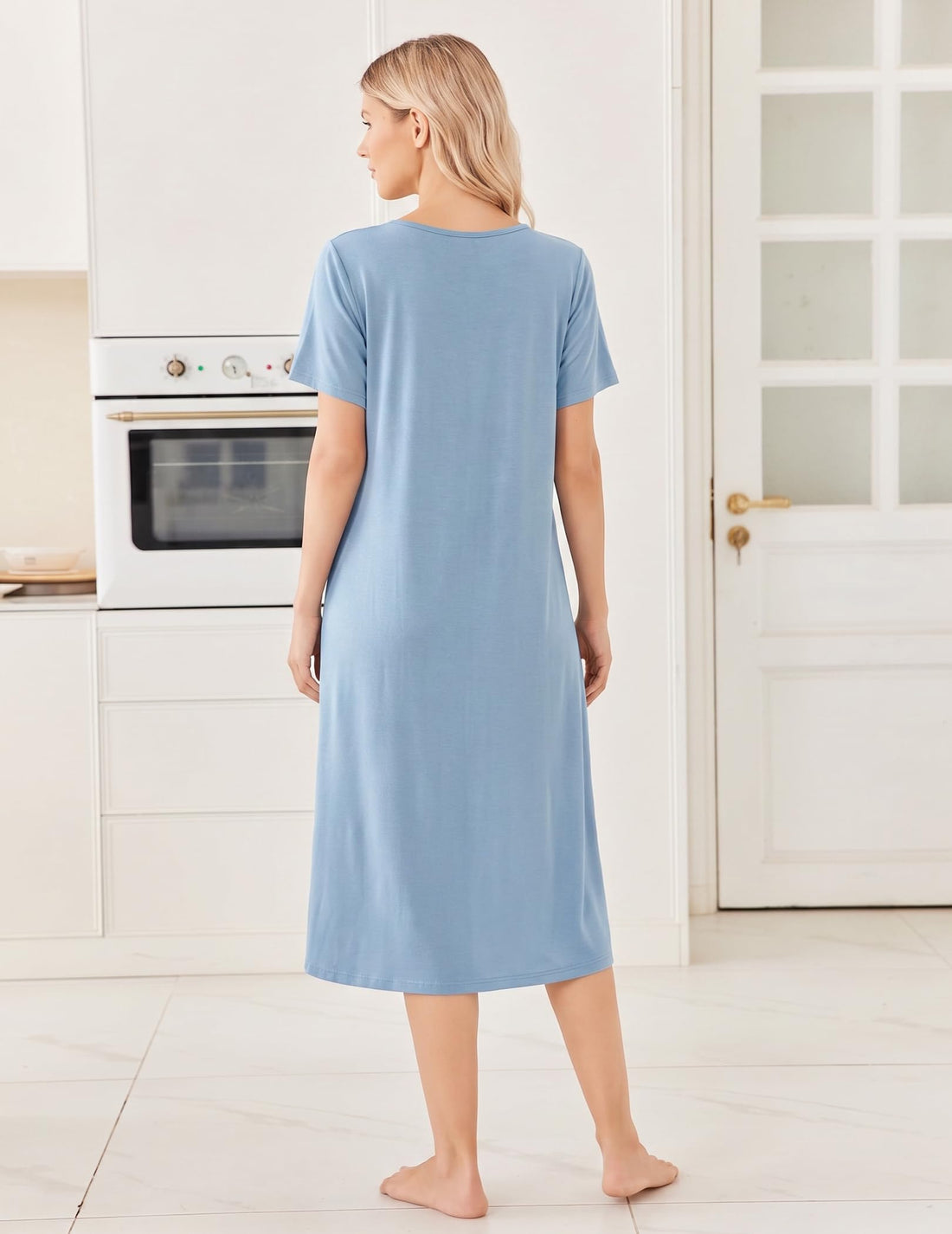 Ekouaer Long Nightgowns for Women Bamboo Viscose Short Sleeve Soft House Dress WEBE CLOTHING