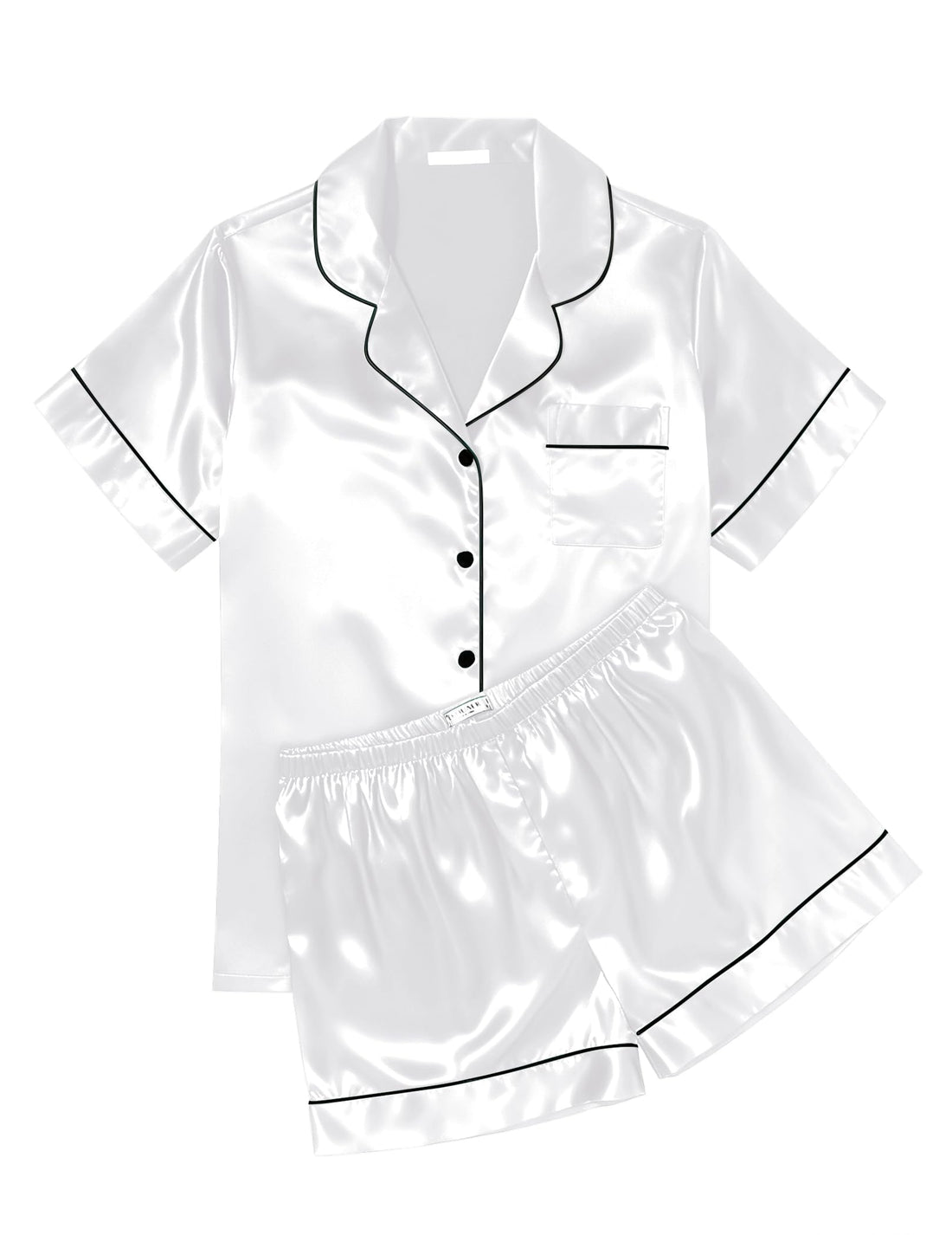 Ekouaer Womens Silk Satin Pajama Sets Soft Short Sleeve Button Down Sleepwear Top and Shorts 2 Piece Pjs Lounge Set