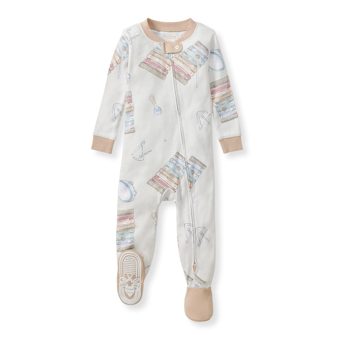Burt's Bees Baby Organic Cotton Footed Pajamas for Boys, Zipper PJ Sleeper, Snug Fit Sleepwear with Non-Slip Bee Grips
