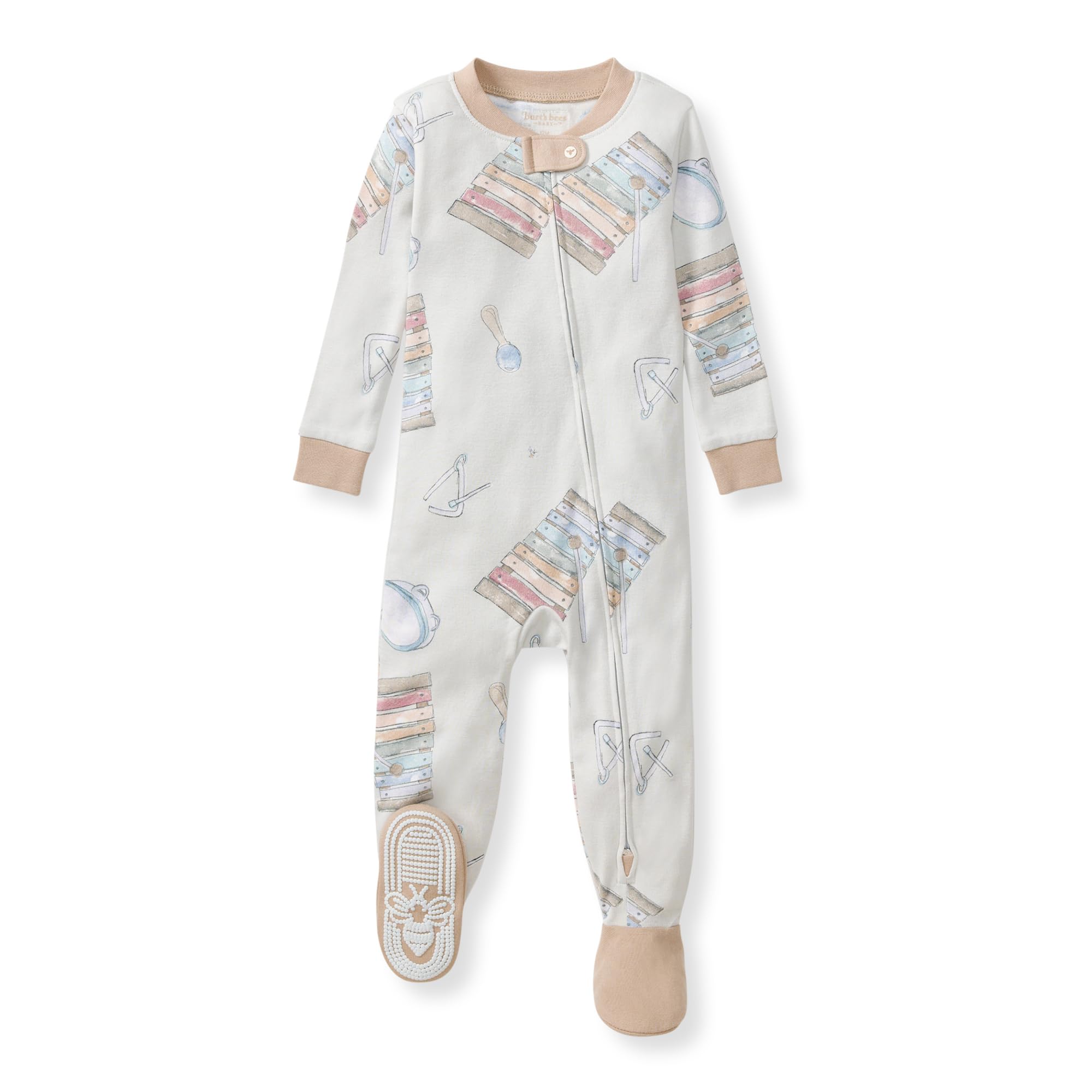 Burt's Bees Baby Organic Cotton Footed Pajamas for Boys, Zipper PJ Sleeper, Snug Fit Sleepwear with Non-Slip Bee Grips