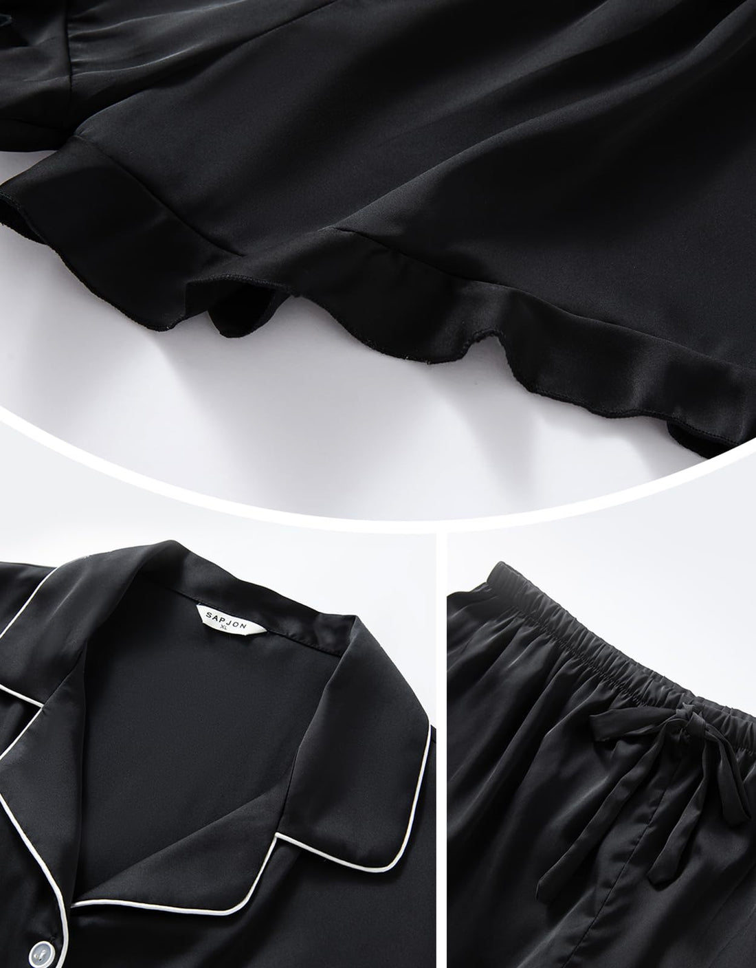 SAPJON Silk Pajamas for Women Set 4Pcs Ruffled Satin Pajamas Set Button Down Short Sleeve Cami Shorts Sleepwear Pj Set